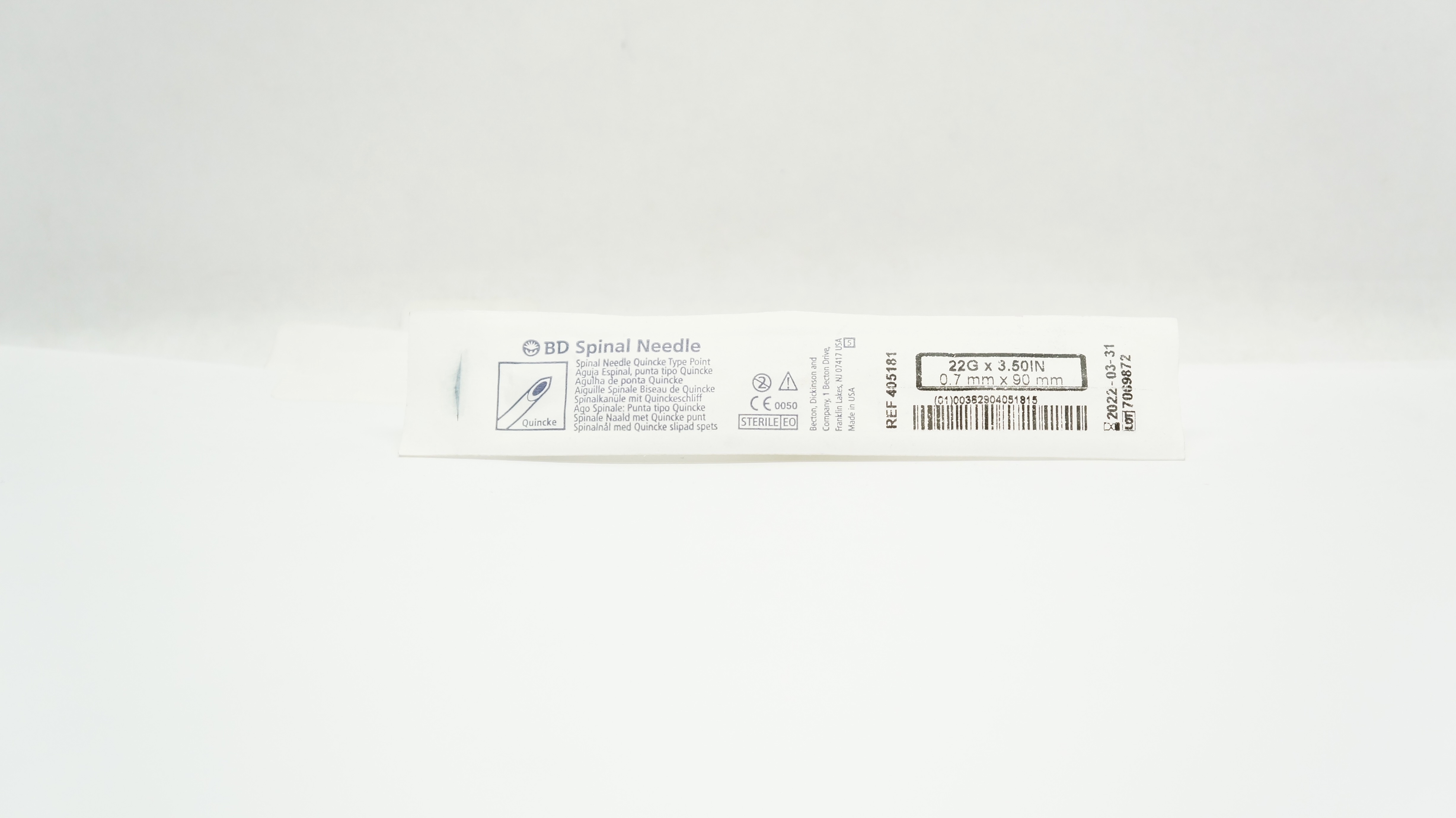 BD 405181 Spinal Ndle Quincke Type Point 22G x 3.50inch (x)