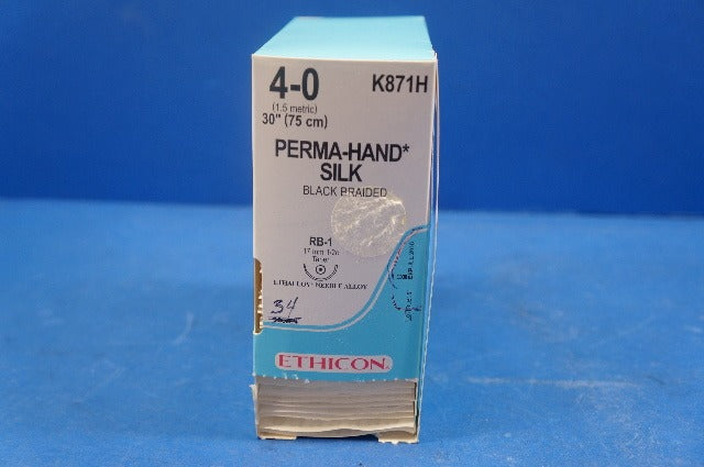 Ethicon K871H 4-0 PERMA-HAND SILK, RB-1 17mm 1/2c Taper, 30 -Box of 34