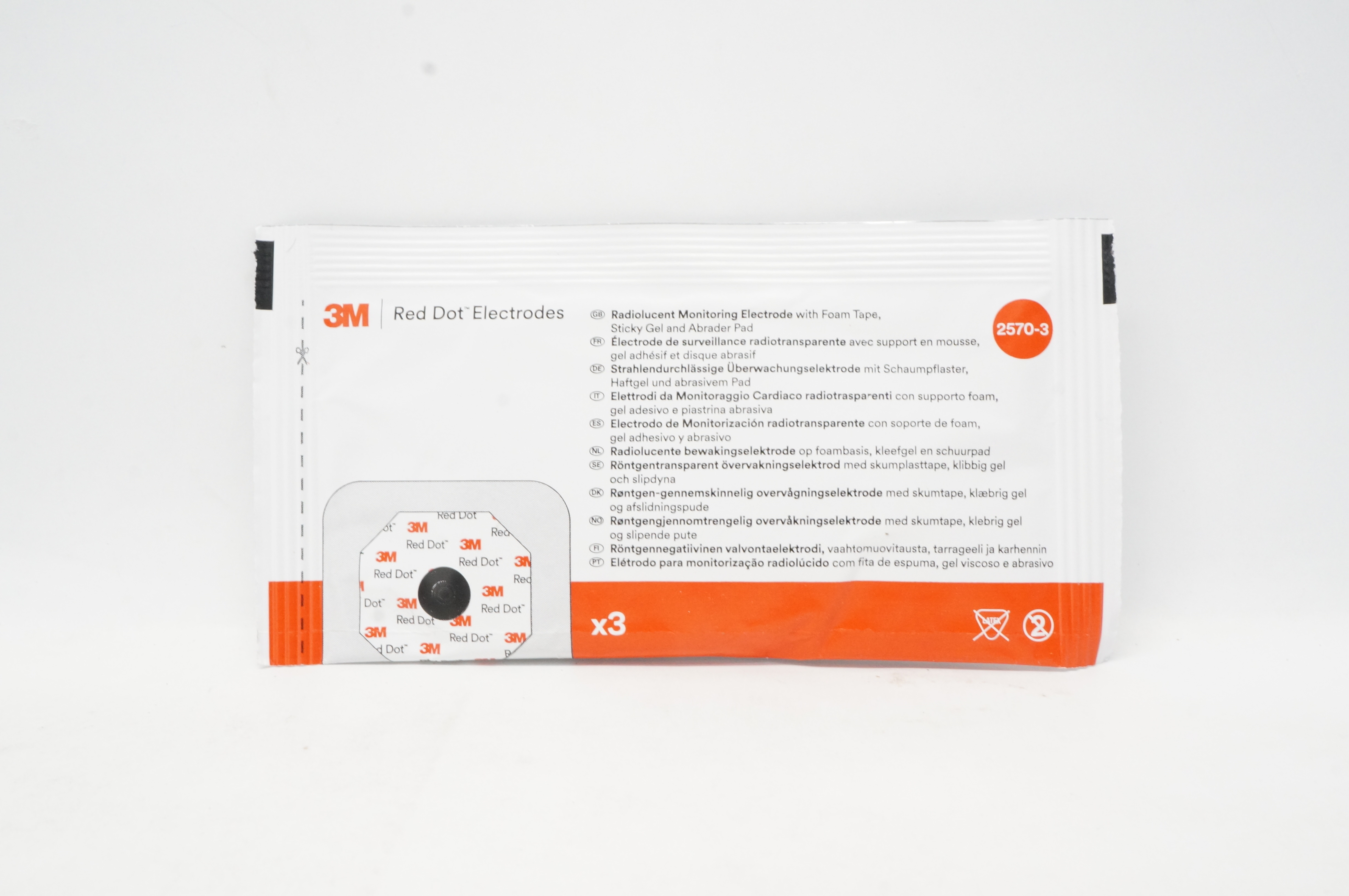3M 2570-3 Red Dot Radiolucent Monitoring Electrode (x) - Pack of 3