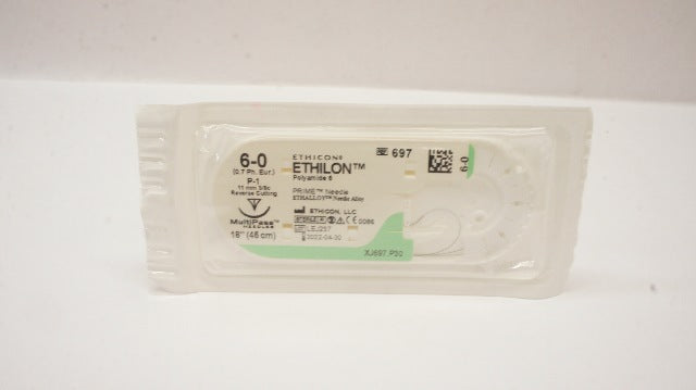 Ethicon 697 6-0 ETHILON Nylon Stre P-1 11 3/8c Reverse Cutting 18inch (x)