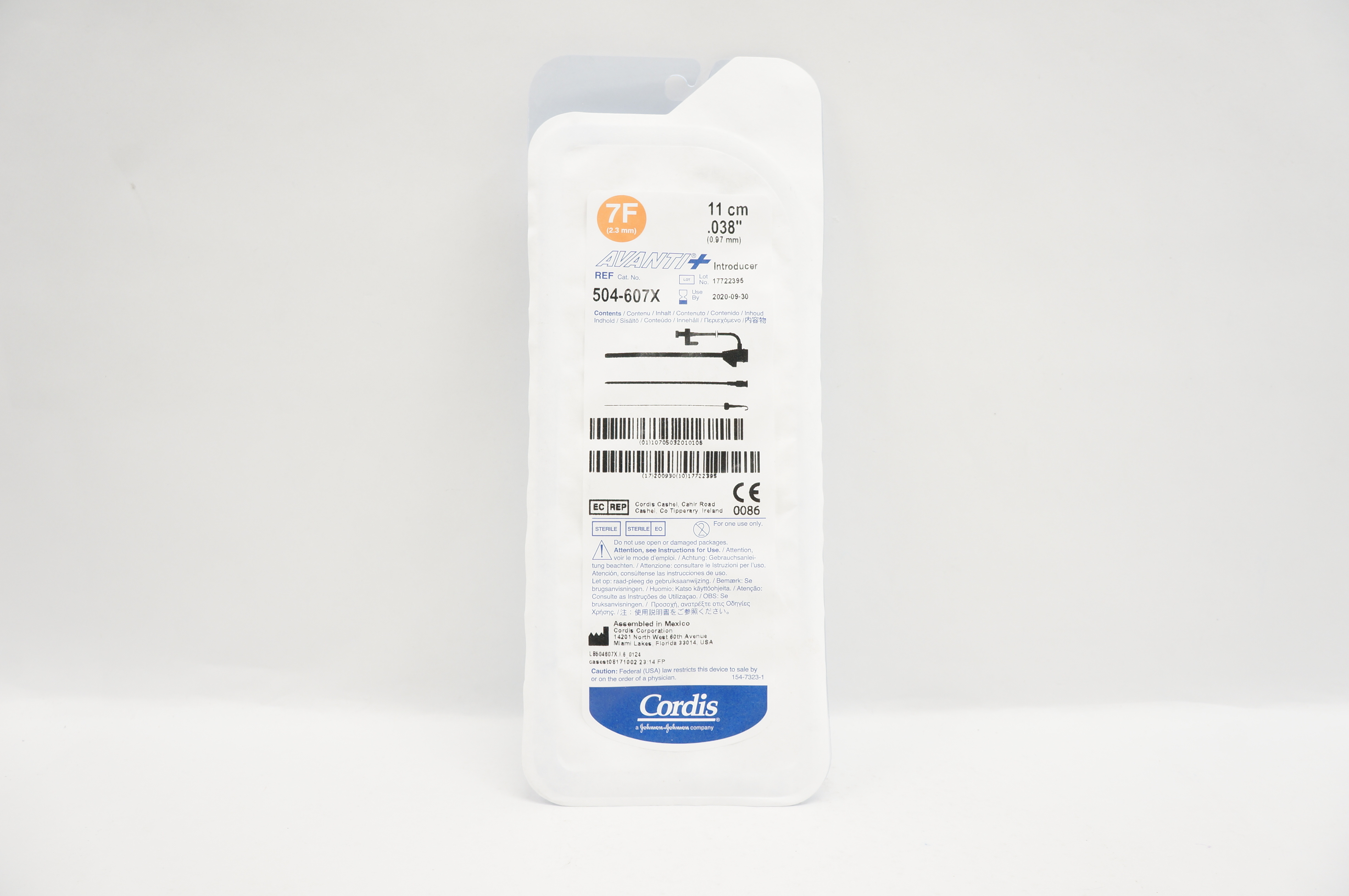 Cordis 504-607X AVANTI Plus Introducers 7F x 0.038inch x 11cm (x)