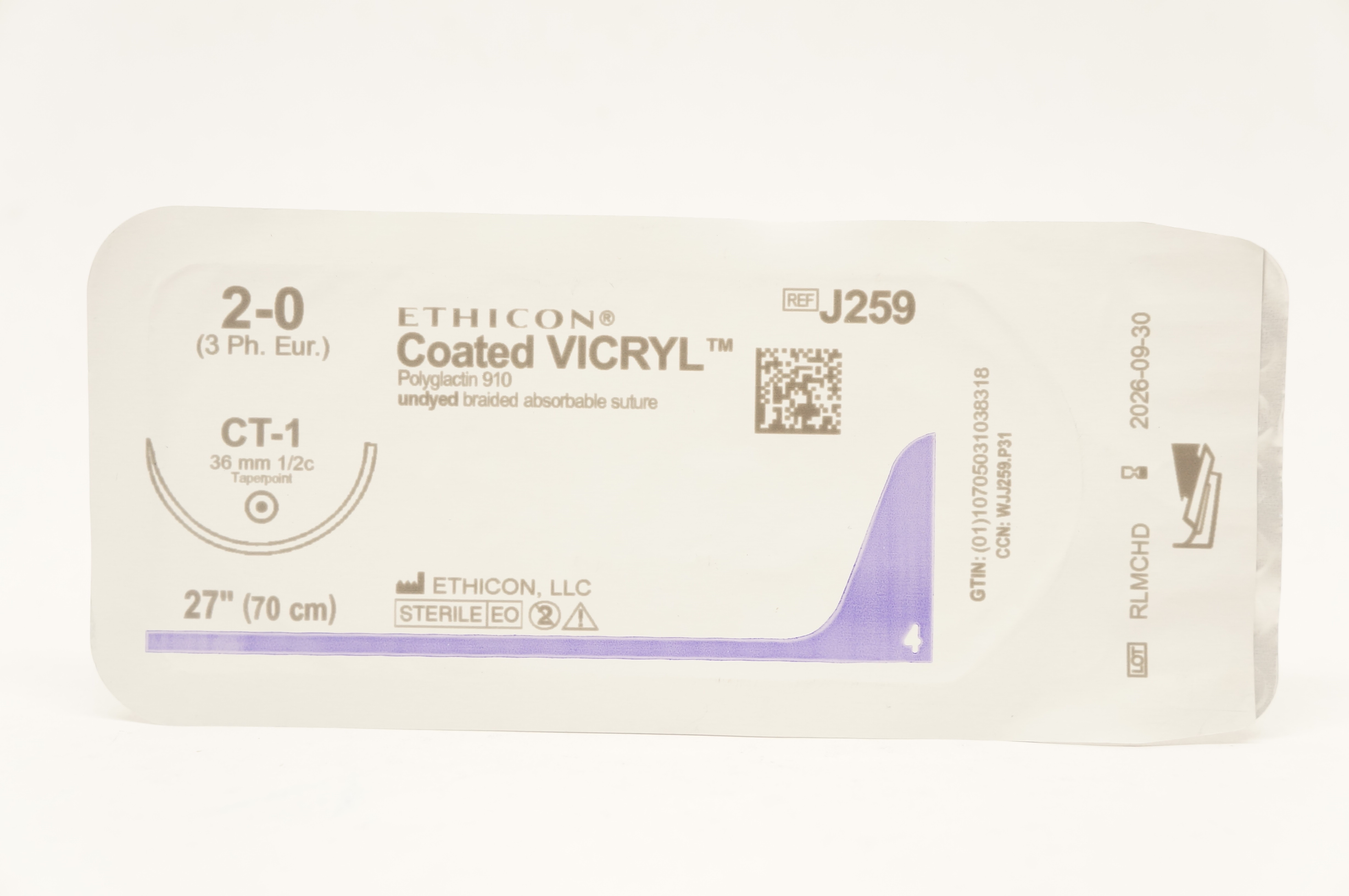 Ethicon J615 2-0 Coated VICRYL Polyglactin 910 Stre Violet Braided 54inch