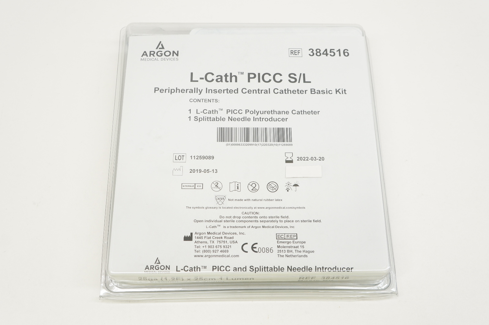 Argon 384516 L-Cath PICC S/L Peripherally Inserted Central Cath. Basic Kit 28ga