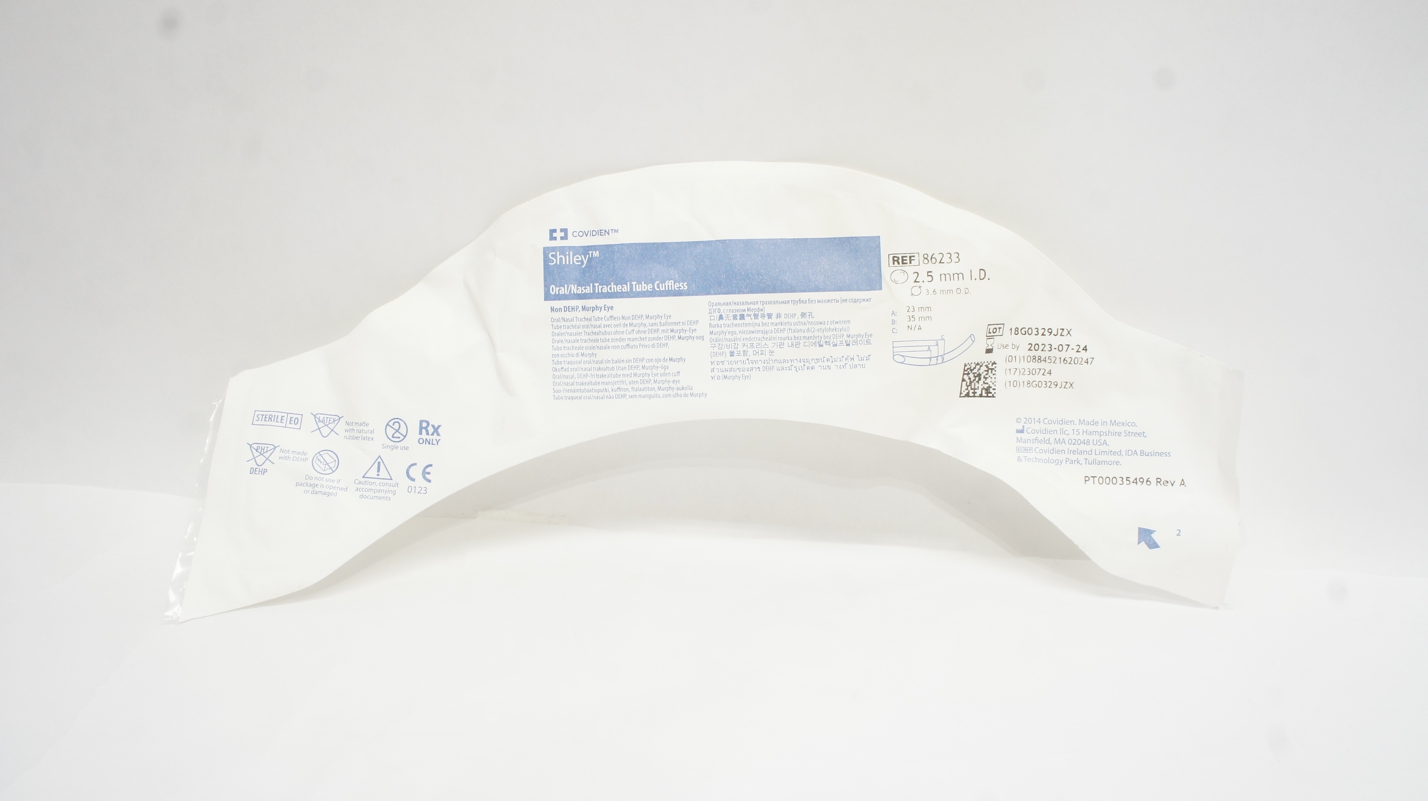 Covidien 86233 Shiley Oral/Nasal Tracheal Tube Cuffless 2.5 x 3.6mm (x)