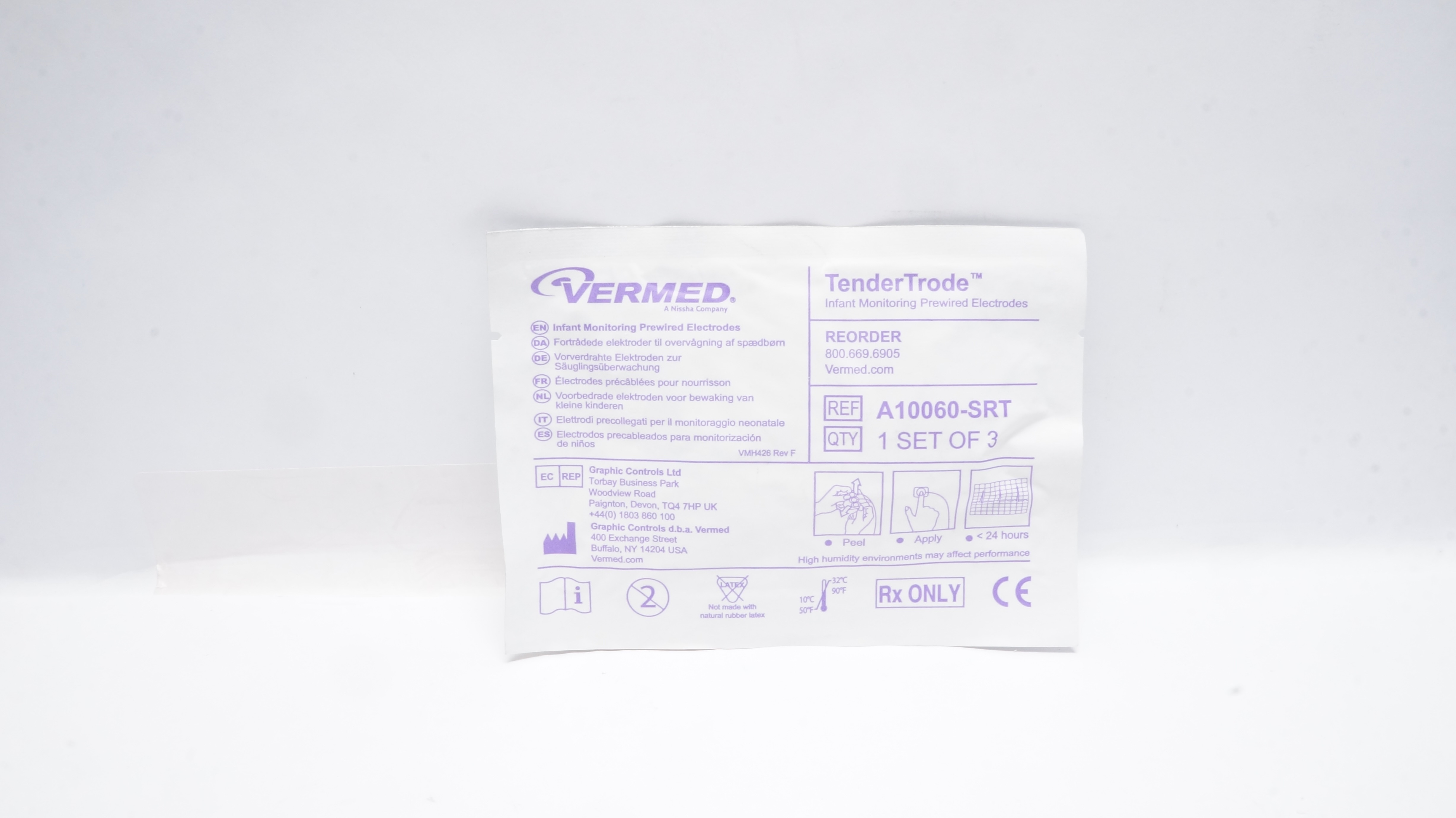 Vermed A10060-SRT Tender Trode Infant Monitoring Prewired Electrodes Set of 3(x)