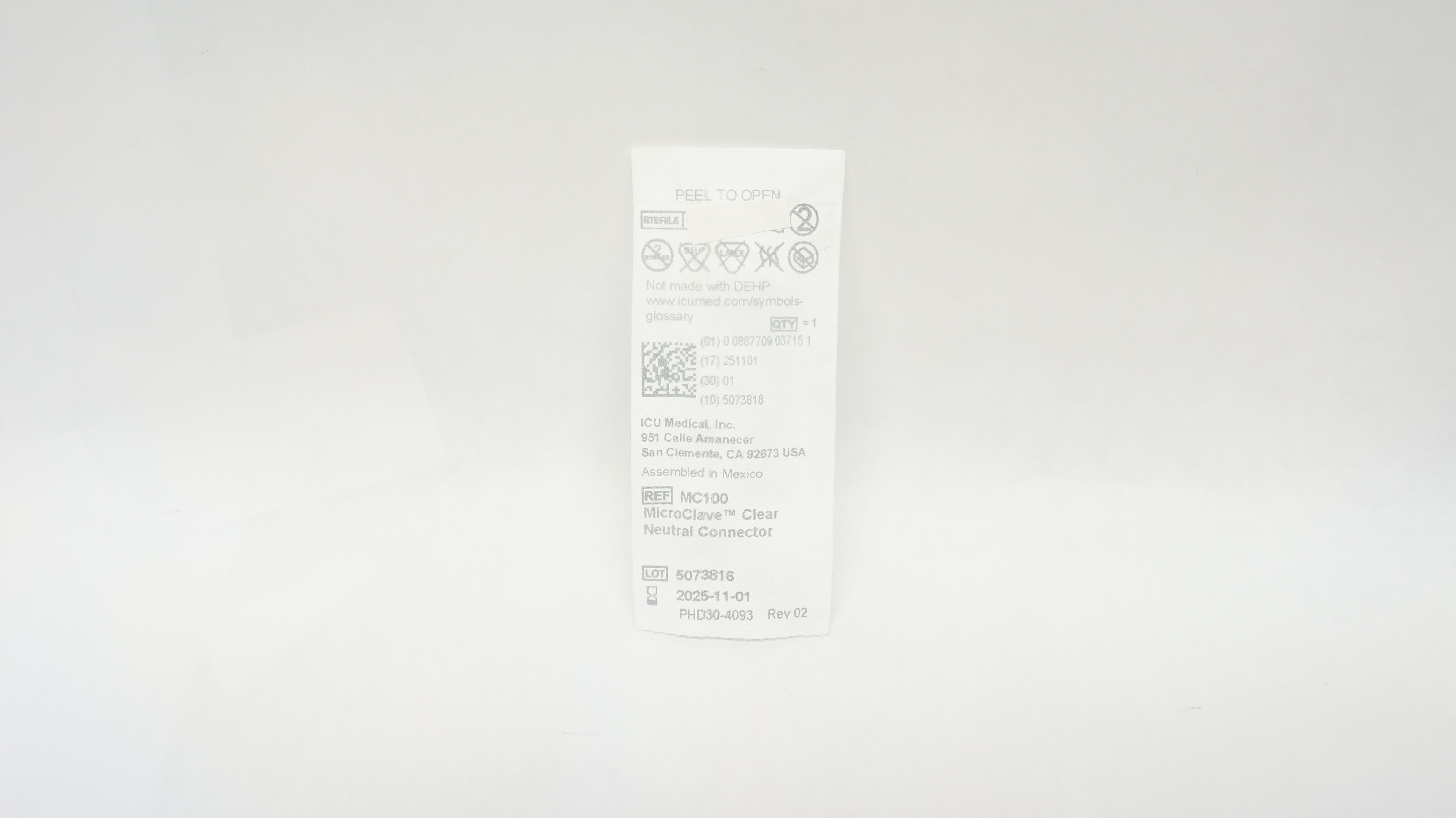 ICU Medical MC100 MicroClave Clear Neutral Connector