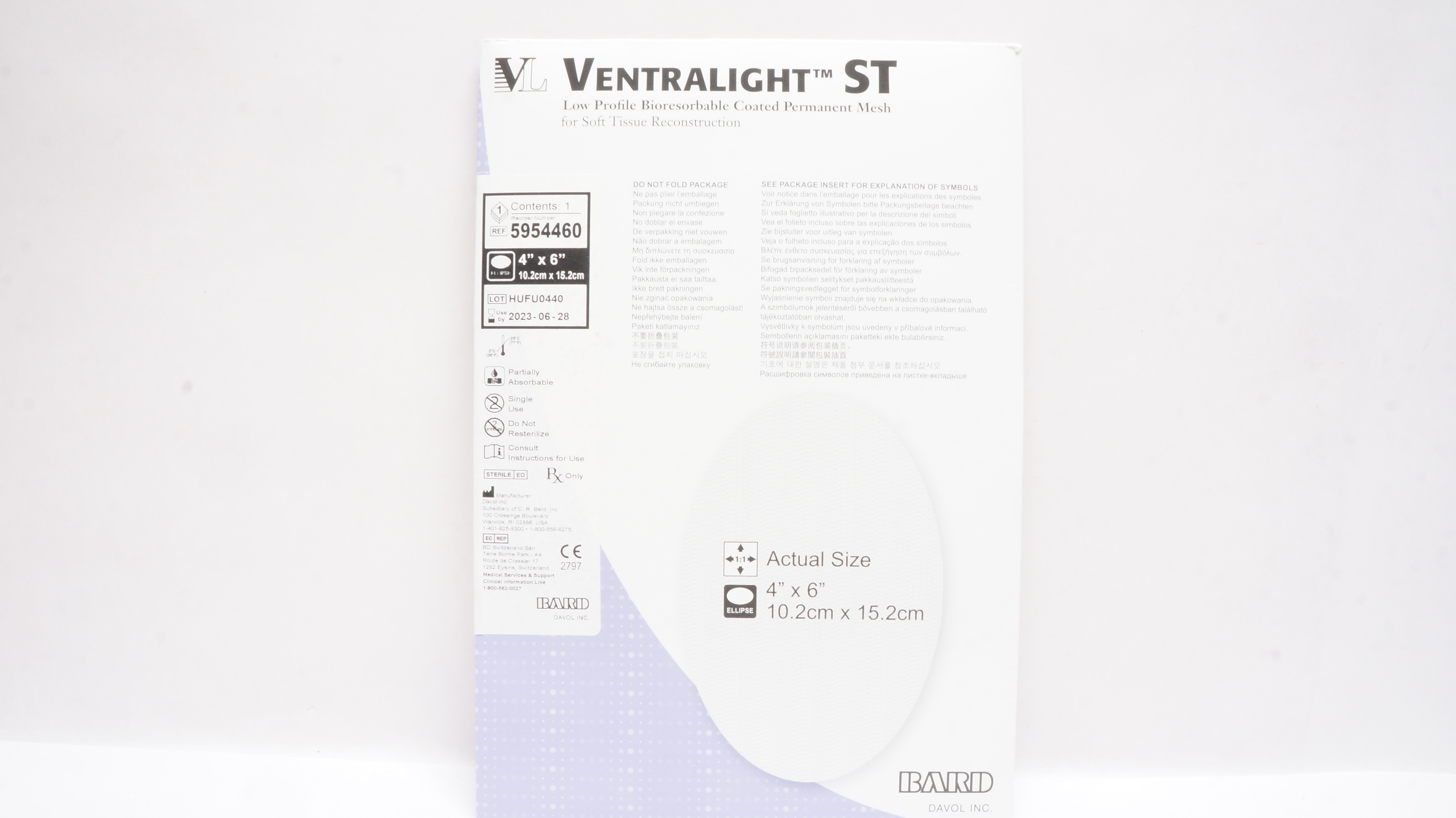 Bard 5954460 Ventralight Bioresorbable Coated Permanent Mesh 4inch x 6inch (x)