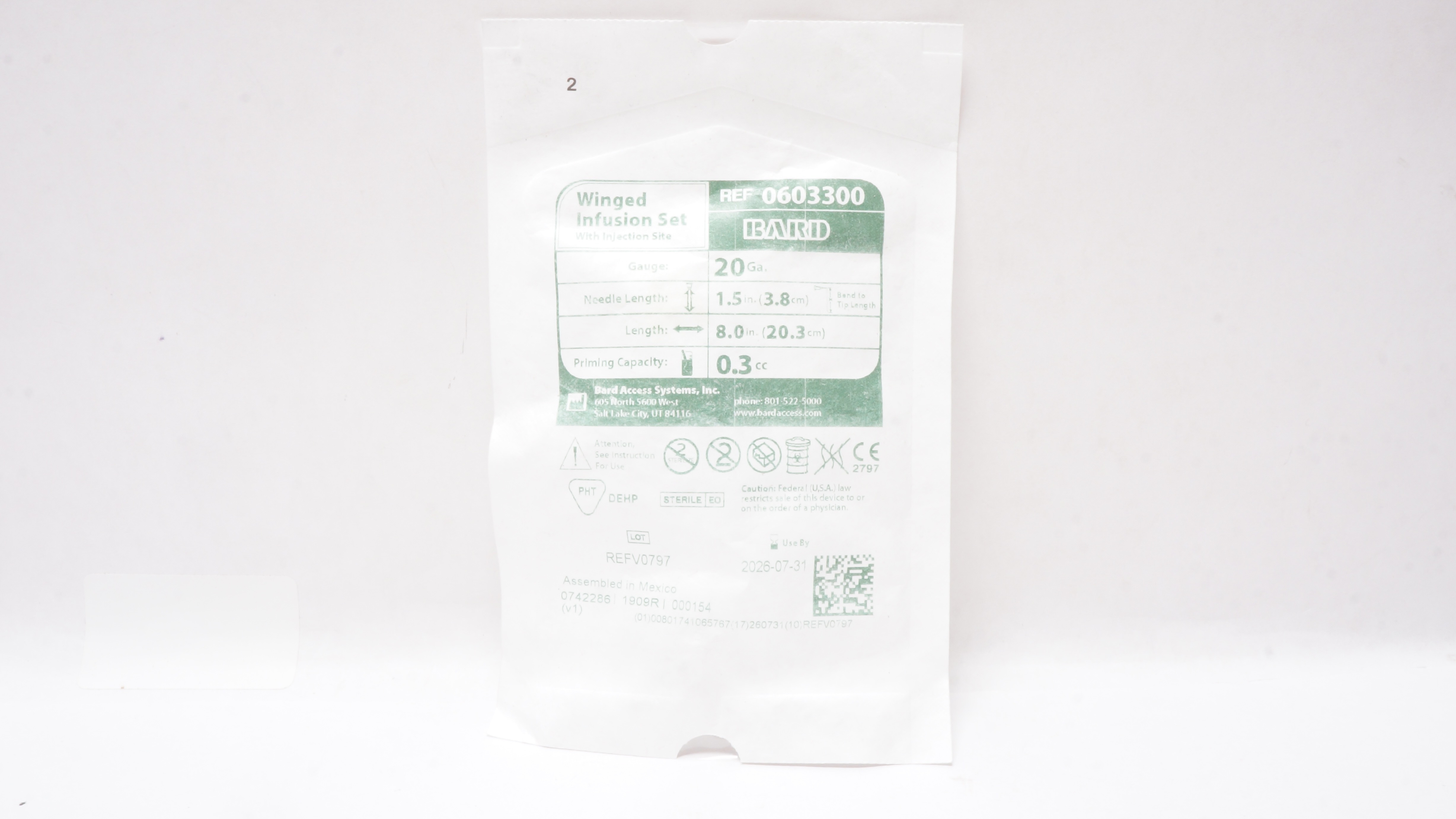 Bard 0603300 Winged Infusion Set 20Ga x 1.5in x 8.0in,Priming Capacity 0.3cc