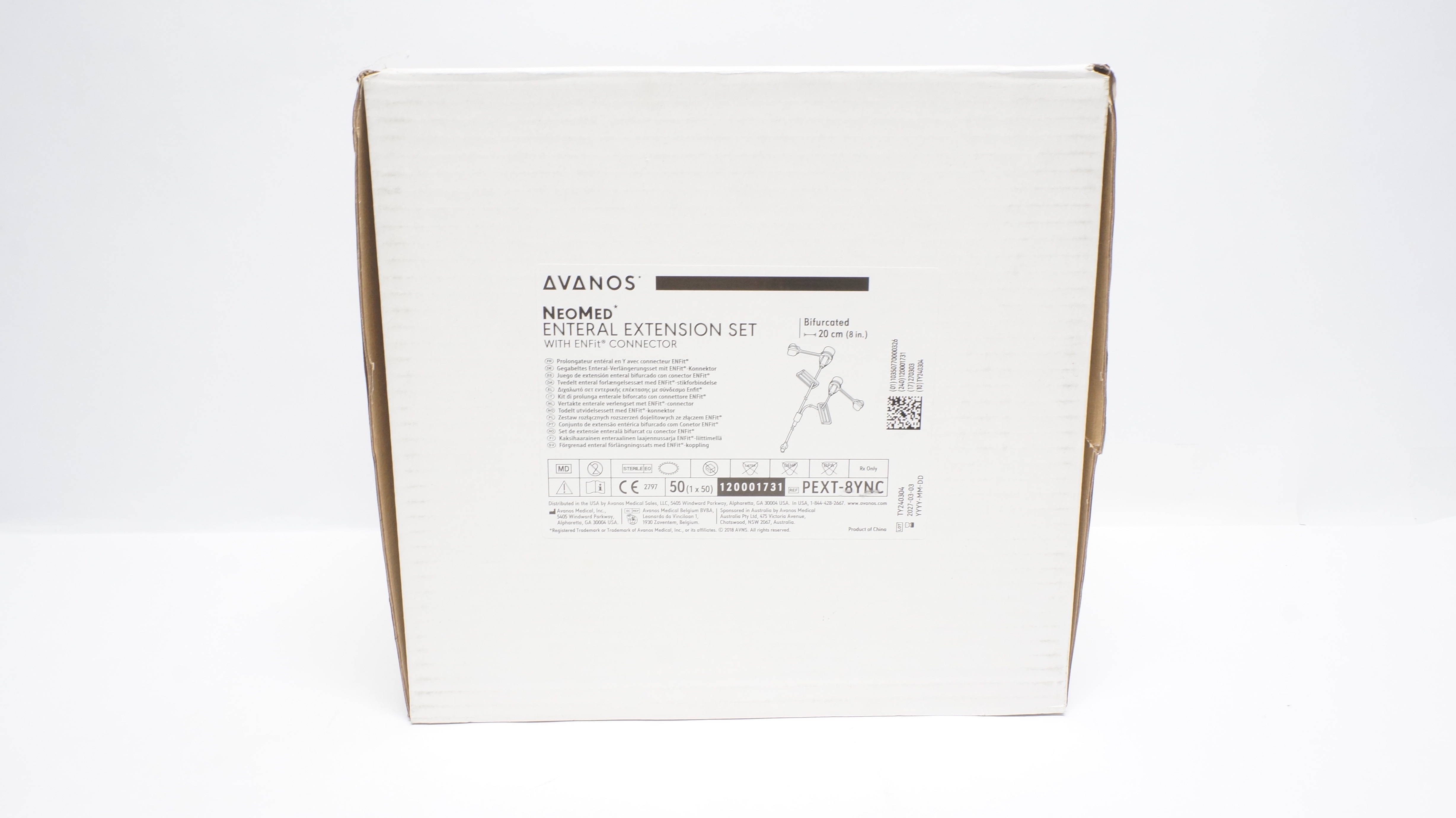 Avanos PEXT-8YNC NeoMed Enteral Extension Set, Bifurcated 8In. - Box of 50