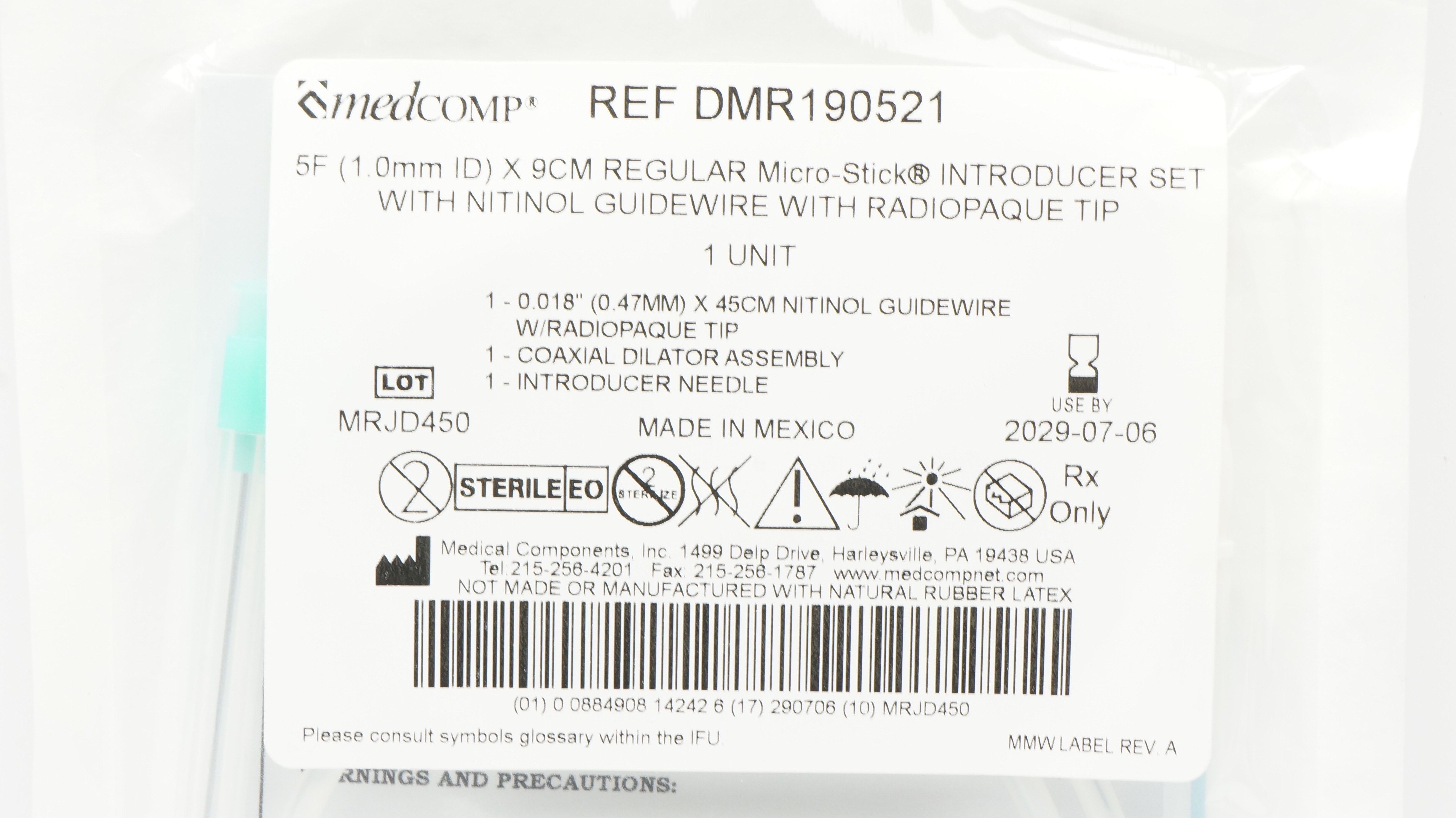 MedComp DMR190521 5F x 9cm Regular Micro-Stick Introducer Set