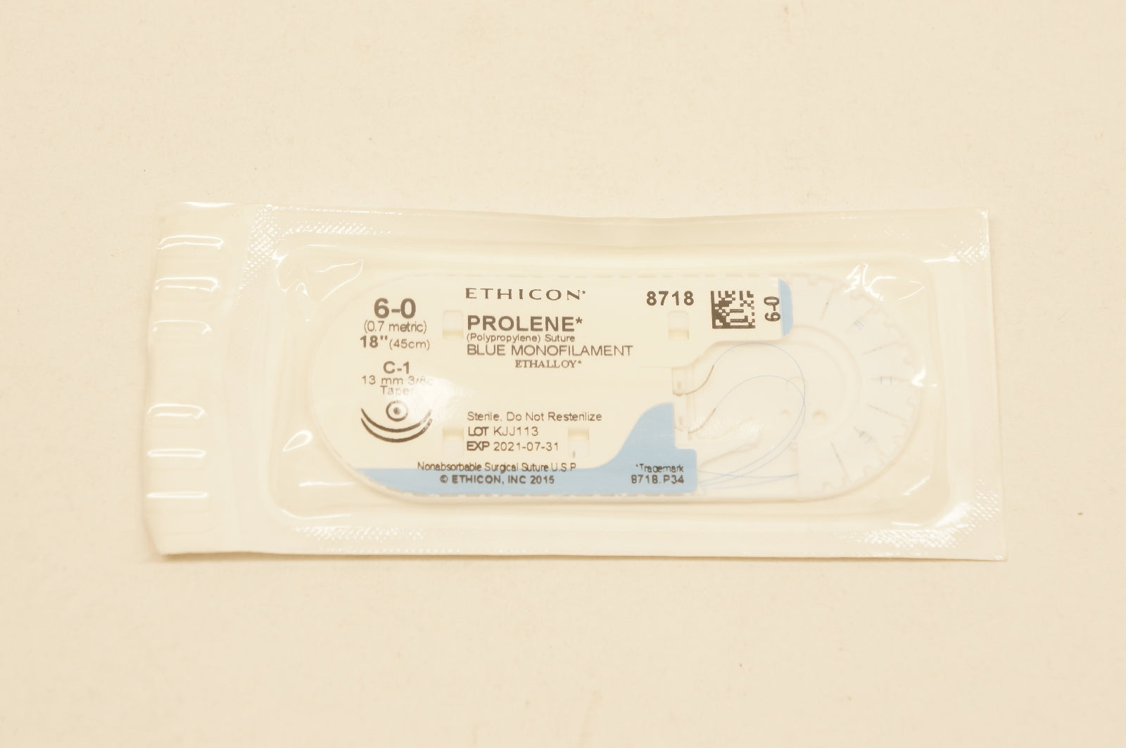 Ethicon 8718 6-0 PROLENE, C-1, 13mm 3/8c Taper, 18inch