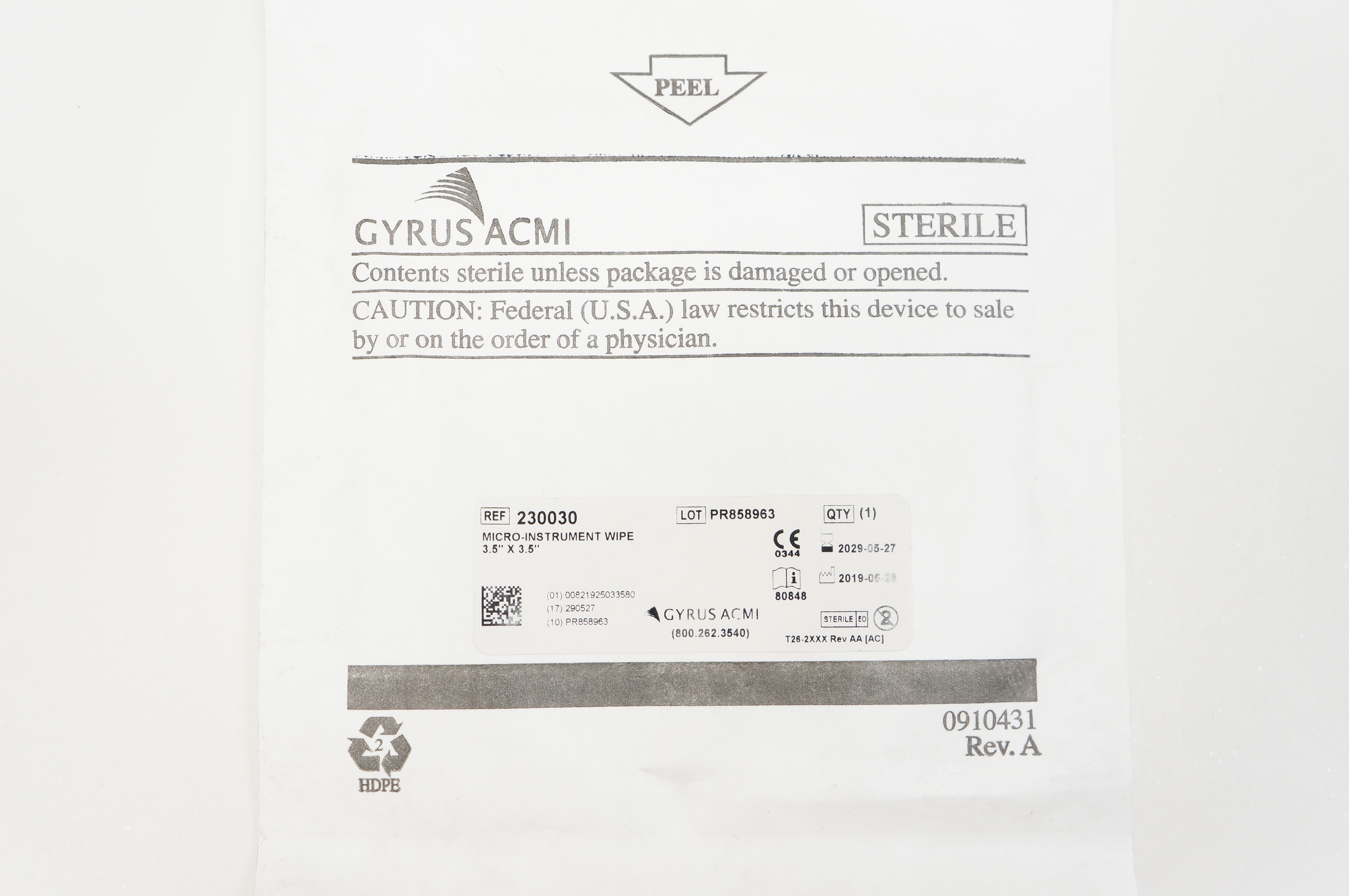 Gyrus ACMI 230030 Micro-Instrument Wipe 3.5inch x 3.5inch