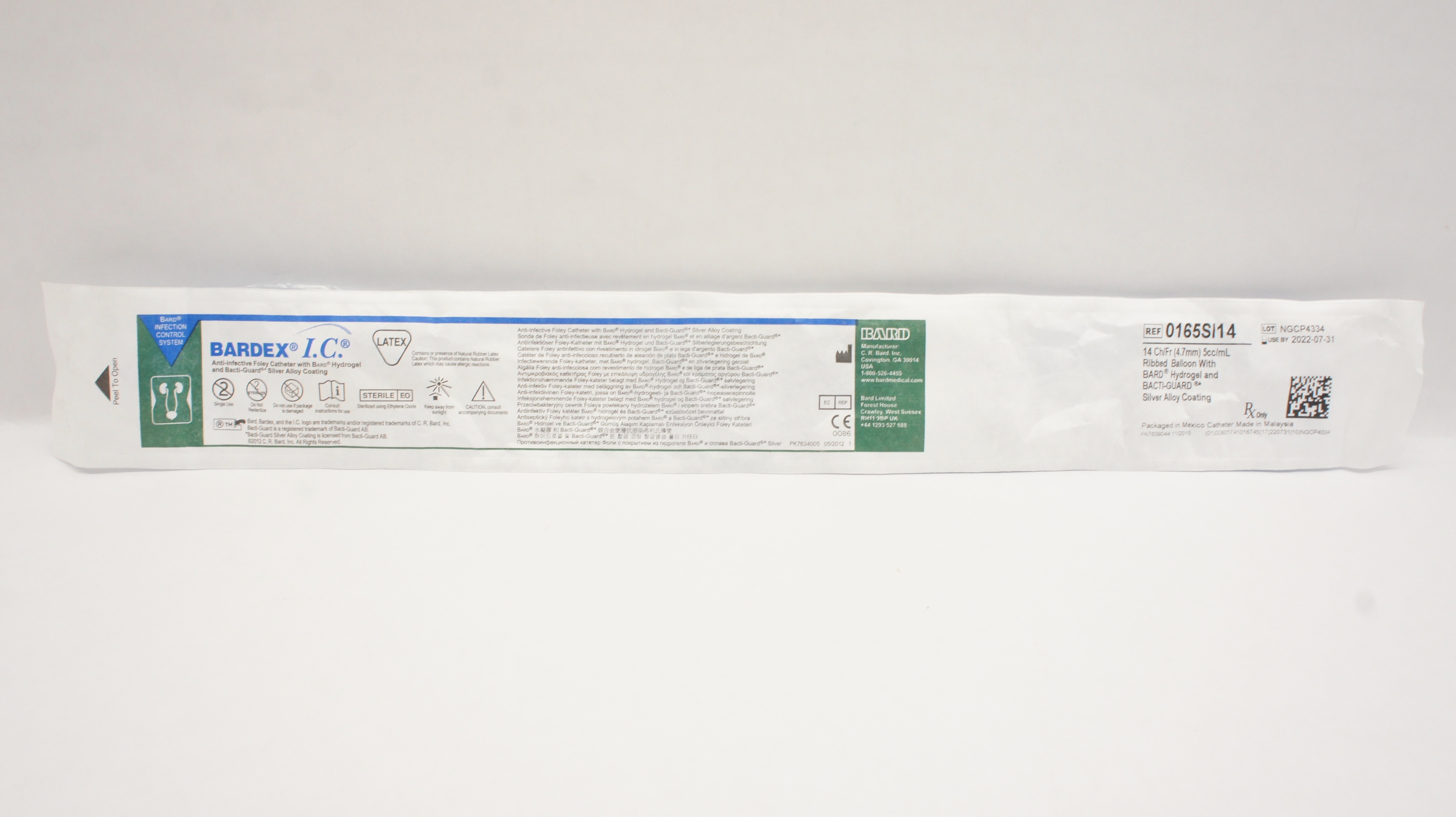 Bard 0165SI14 Bardex Anti-Infective Foley Cath. Ribbed Balloon 14Fr. 5cc/mL (x)