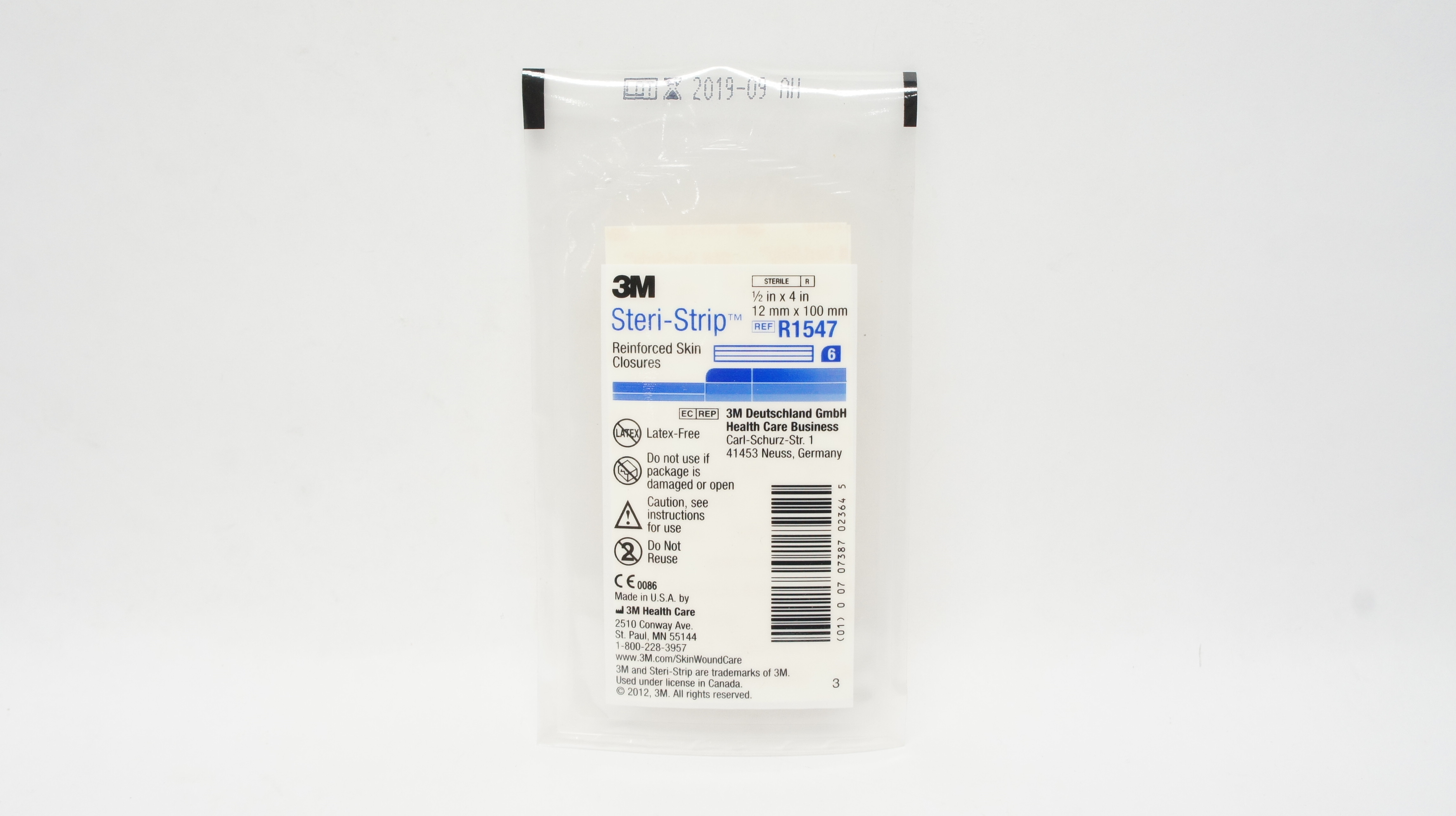 3M R1547 Steri-Strip Reinforced Skin Closures 1/2inch x 4inch (x) - Pack of 6