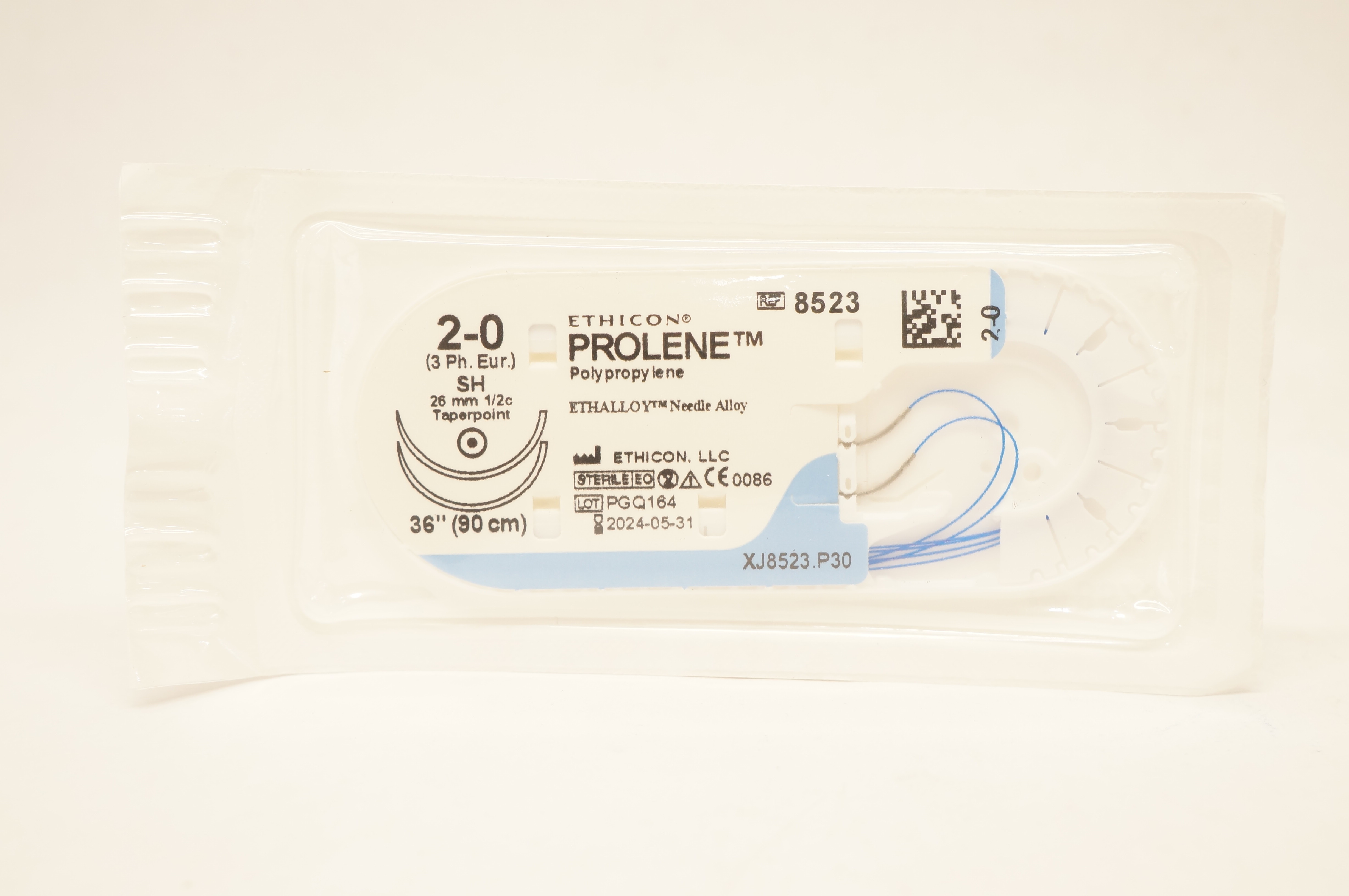 Ethicon 8523 2-0 PROLENE Polypropylene Stre  SH 26mm 1/2c Taperpoint, 36inch
