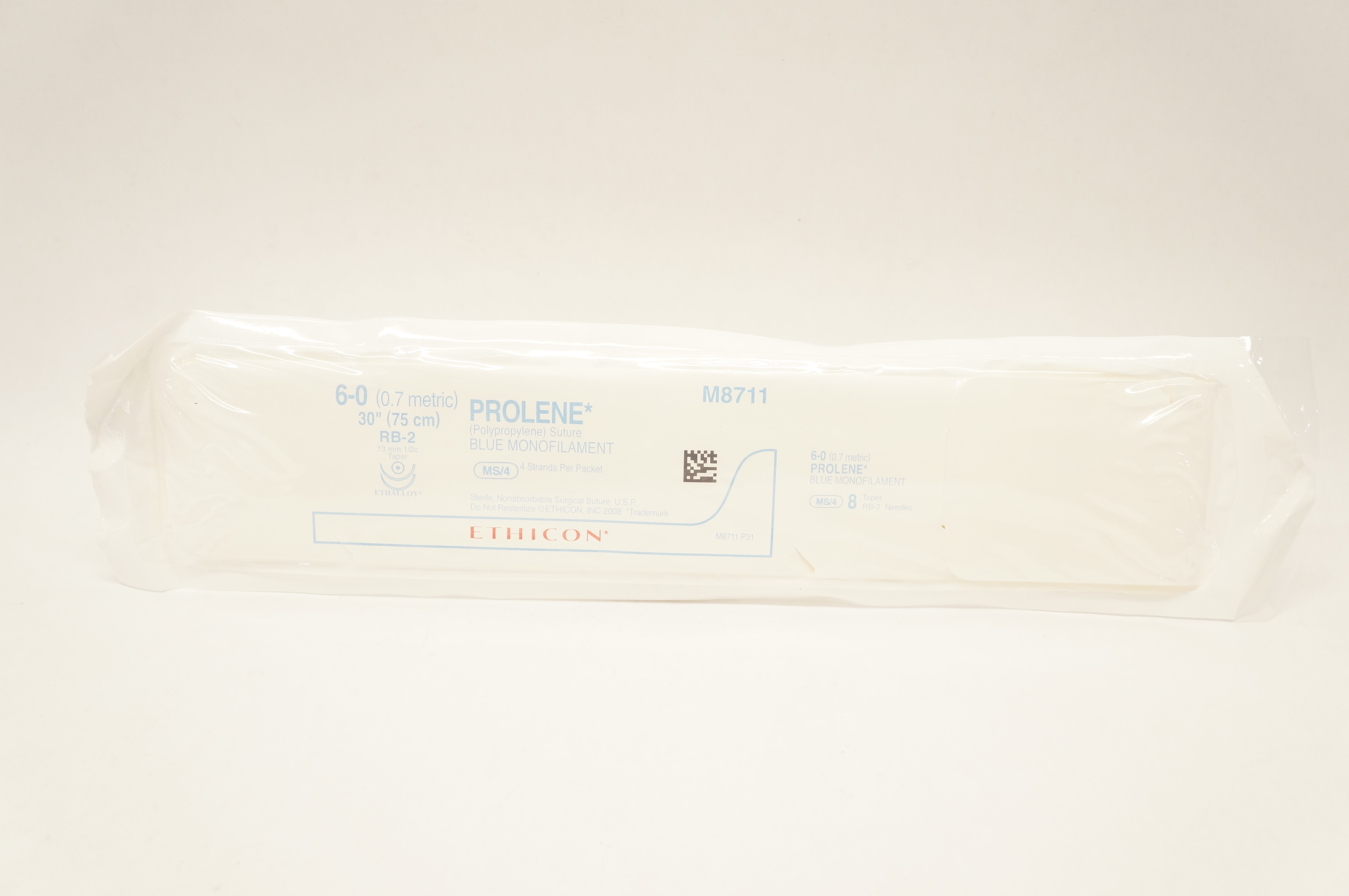 Ethicon M8711 6-0 Prolene Stre MS/4 Blue Monofilament RB-2 13mm 1/2c Taper 30in.