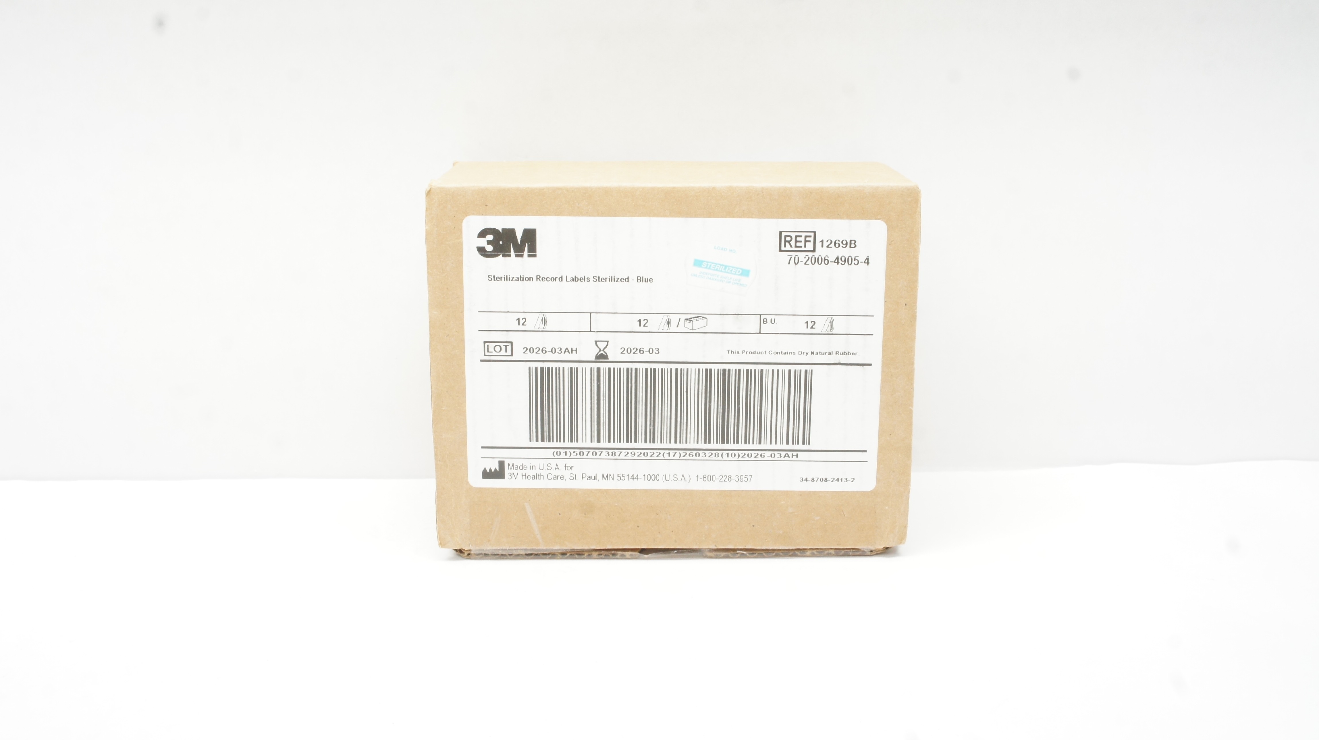 3M 1269B Sterilization Record Labels Sterilized-Blue - Box of 12