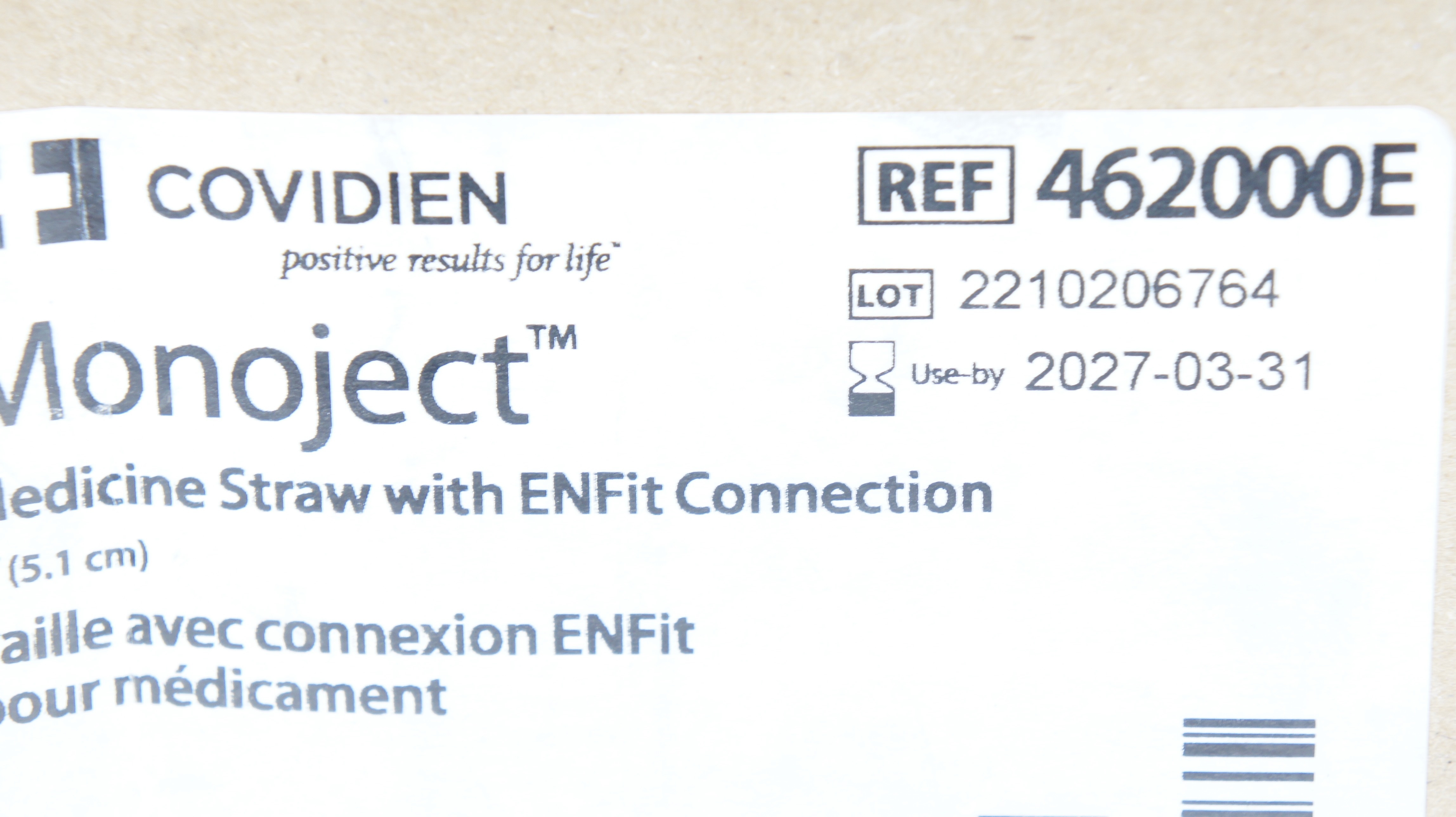 Covidien 462000E Monoject Medicine Straw with ENFit Connection 2inch - Box of 89