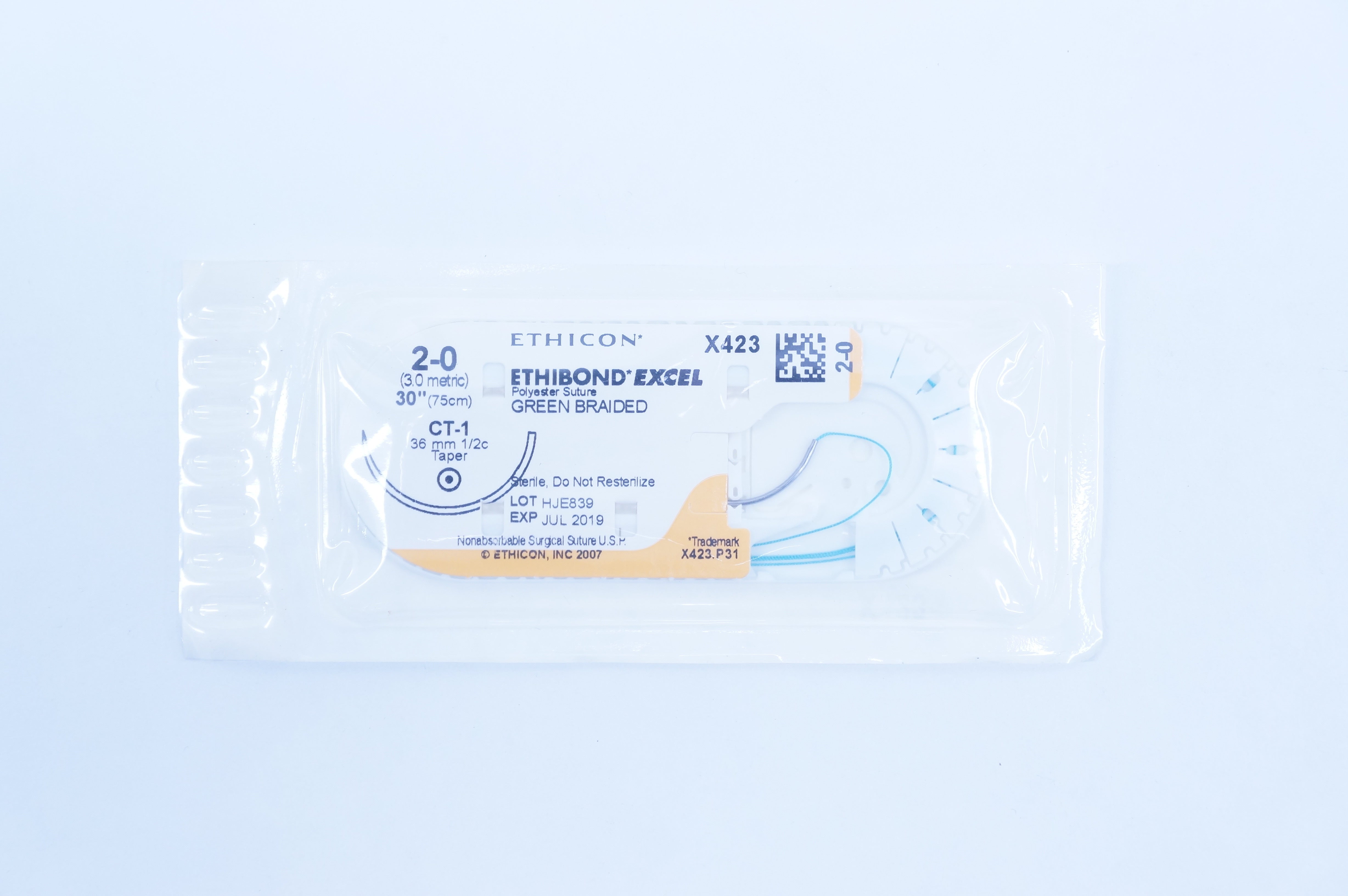 Ethicon X423 2 Ethibond Excel CT-1 36mm 1/2c Taper, 30inch (x)