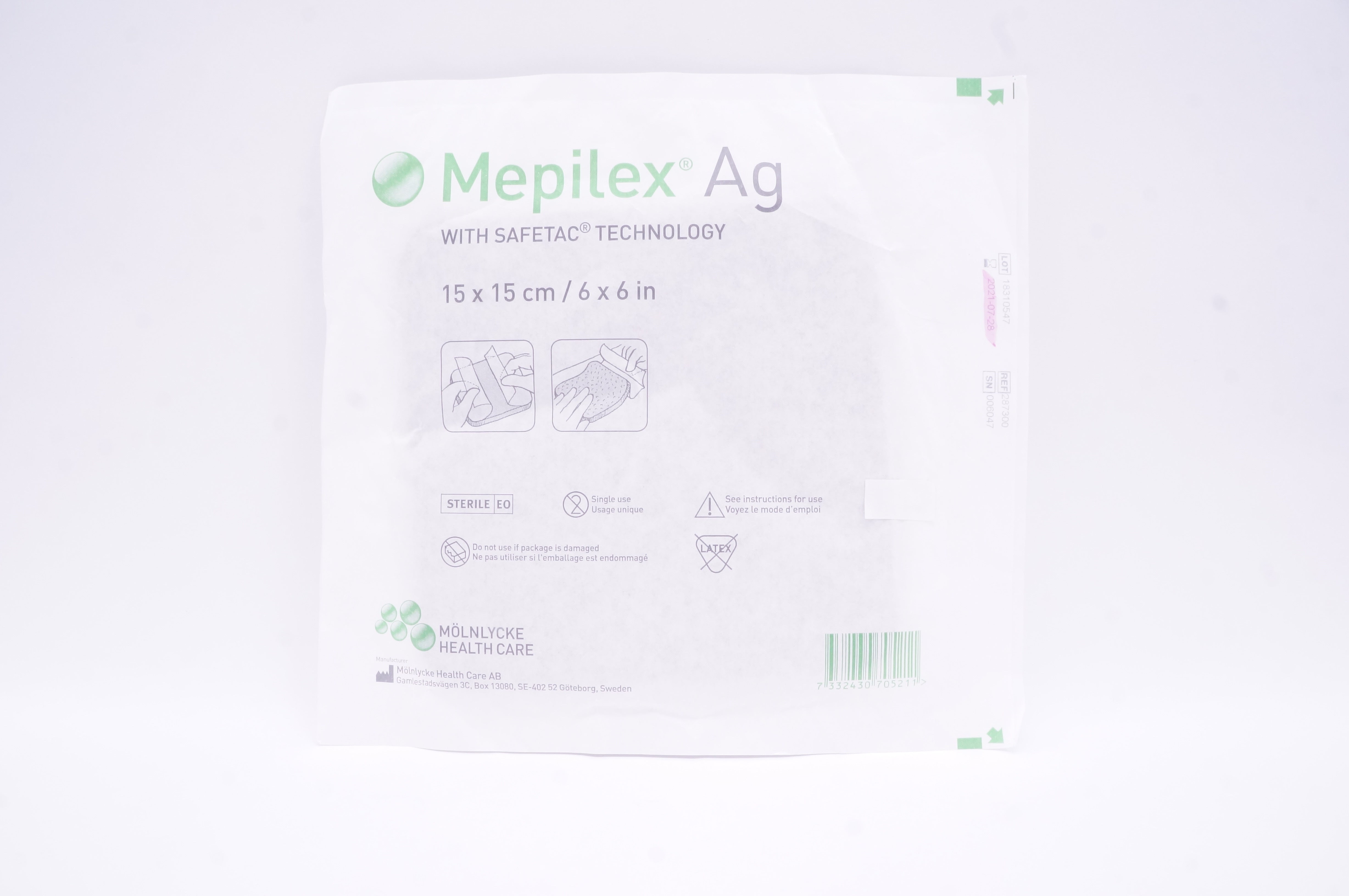 Molnlycke Healthcare 287300 Mepilex Ag with Safetac Technology 6inch x 6inch
