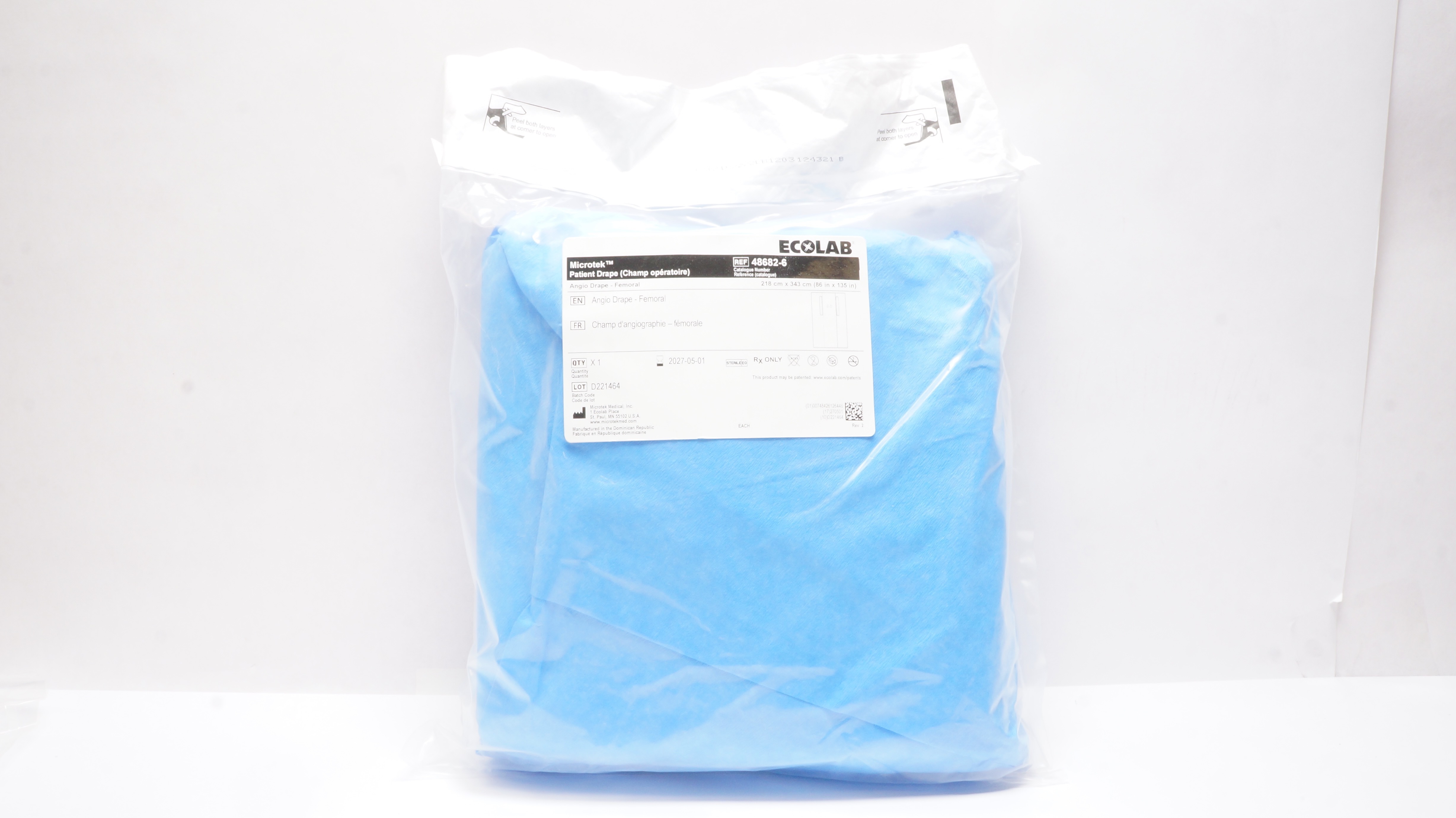 Microtek 48682-6 Ecolab Patient Drape Angio Drape - Femoral 86inch x 135inch