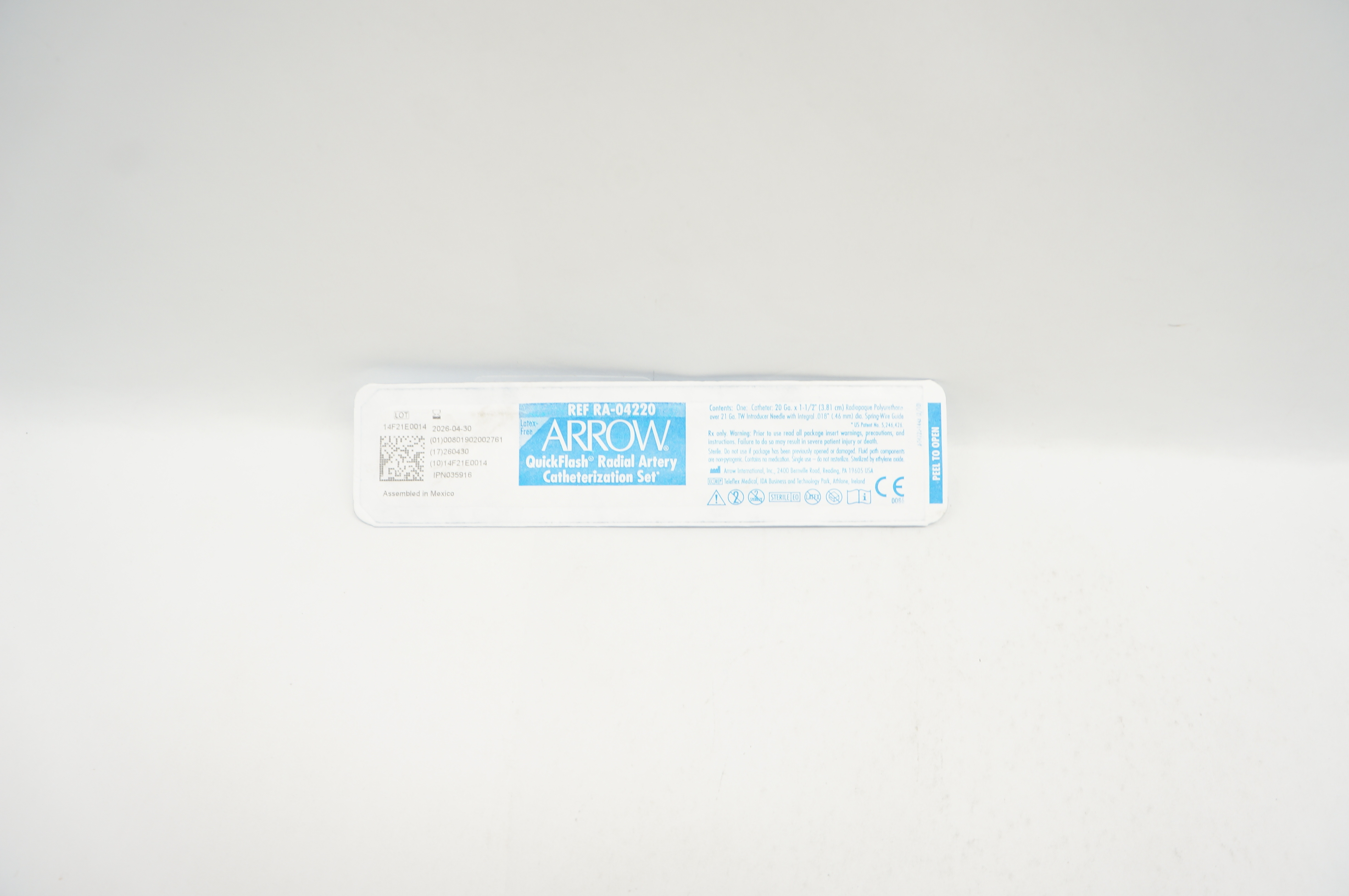 Arrow RA-04220 QuickFlash Radial Artery Catheterization Set