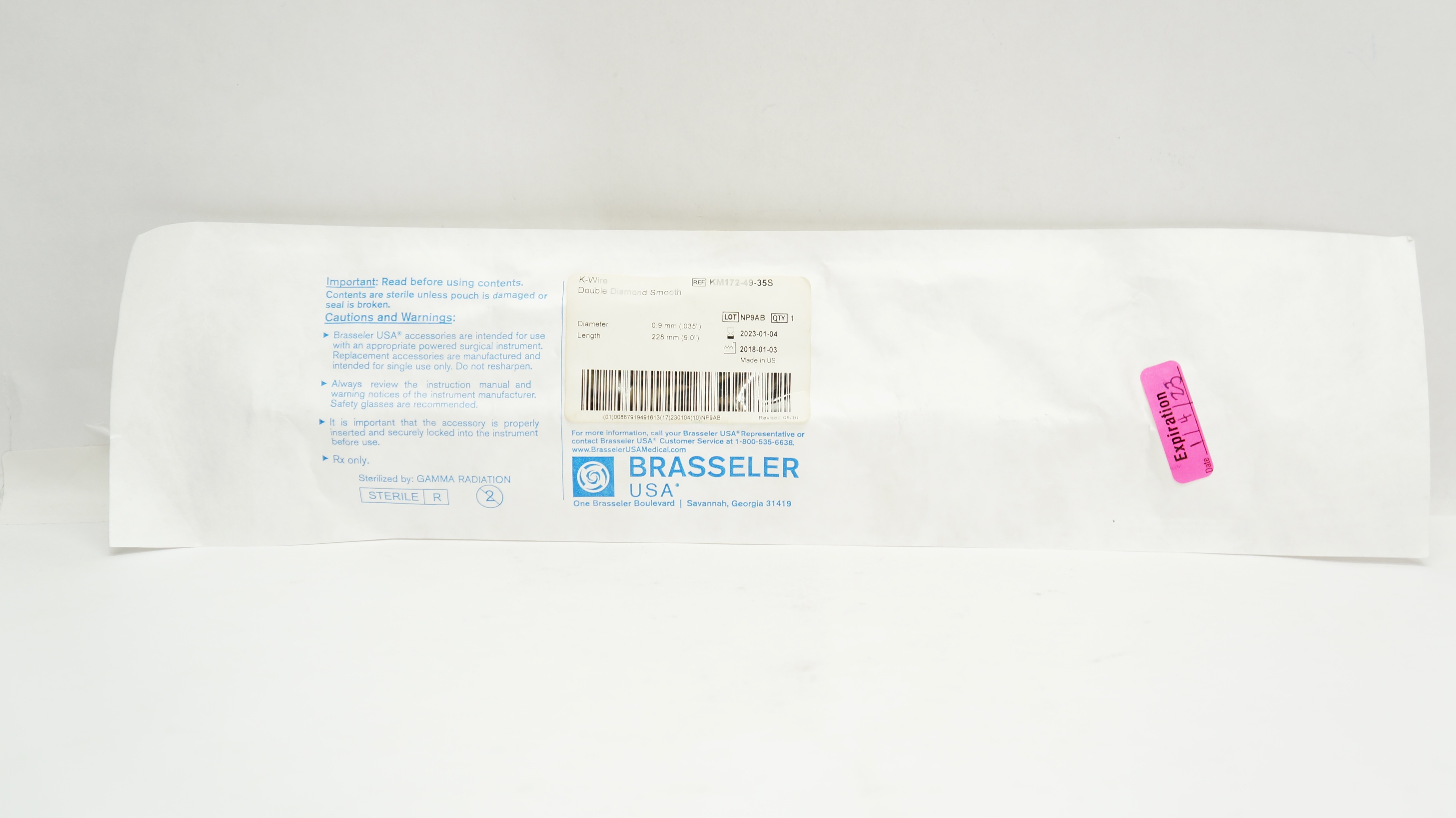 Brasseler KM172-49-35S K-Wire Double Diamond Smooth .035inch x 9.0inch (x)