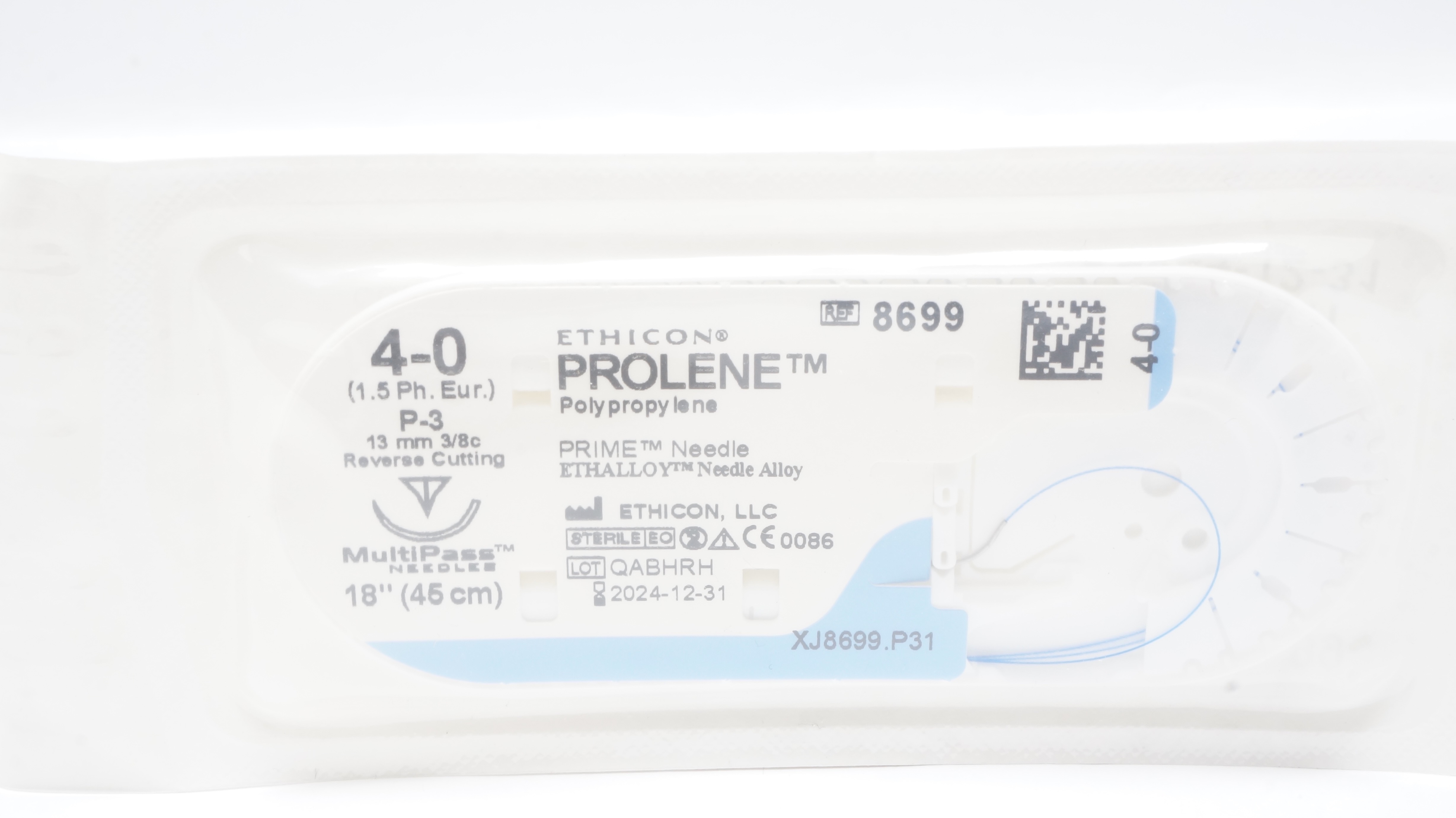 Ethicon 8699 4-0 PROLENE Stre P-3 13mm 3/8c Reverse Cutting 18inch