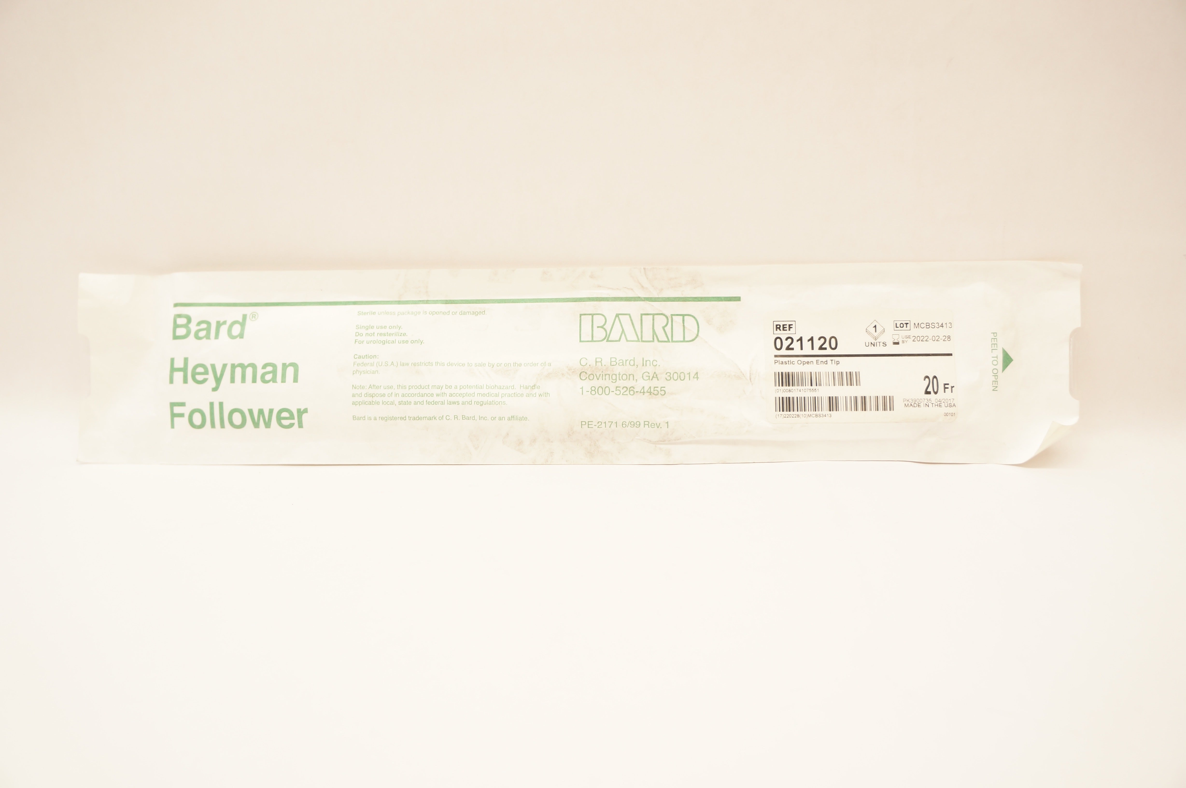 Bard 021120 Heyman Follower Straight Plastic Open End Tip 20 Fr. (x)
