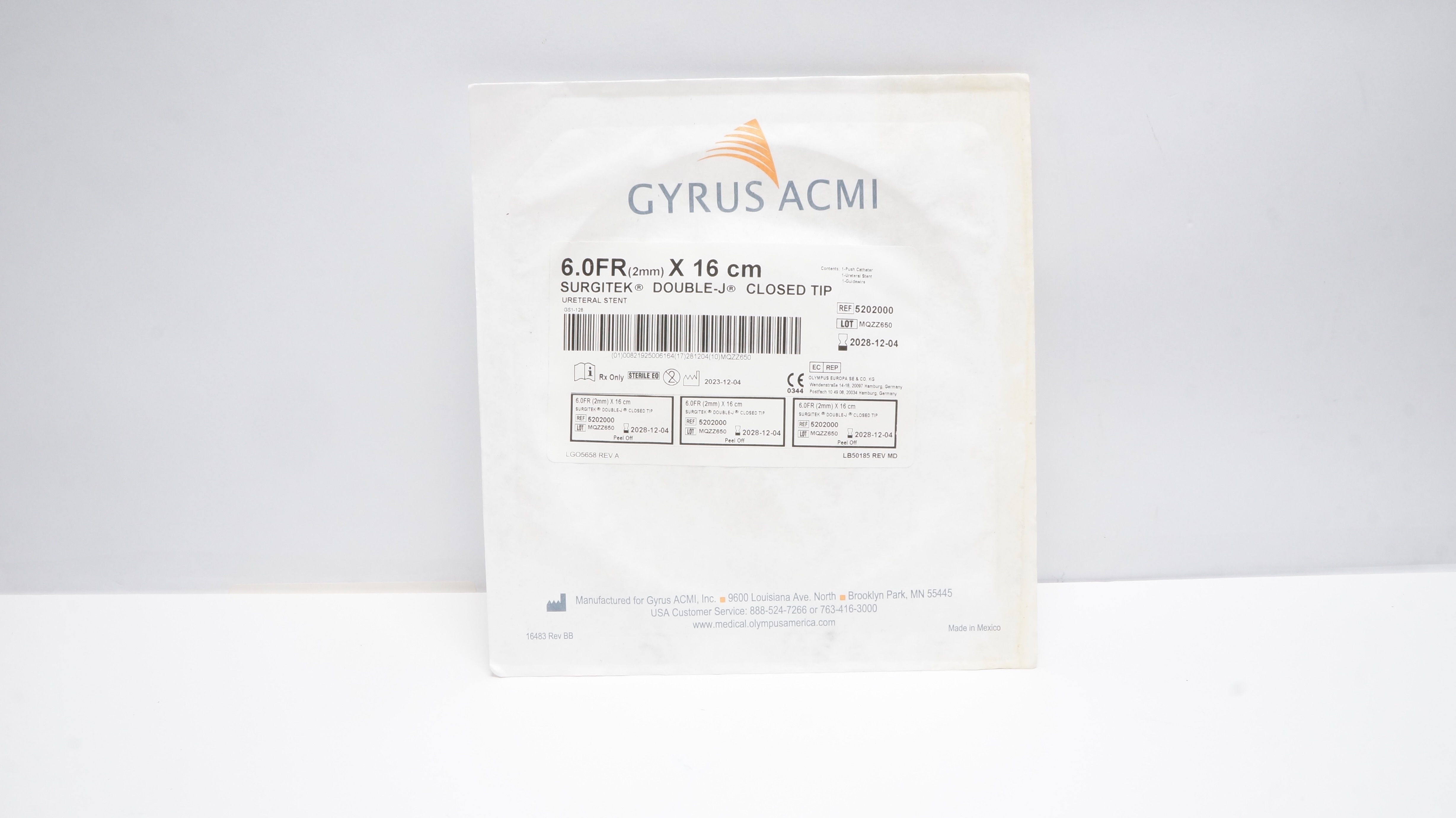 Gyrus ACMI 5202000Surgitek Double-J Closed Tip Ureteral Stnt 60Fr x 16cm