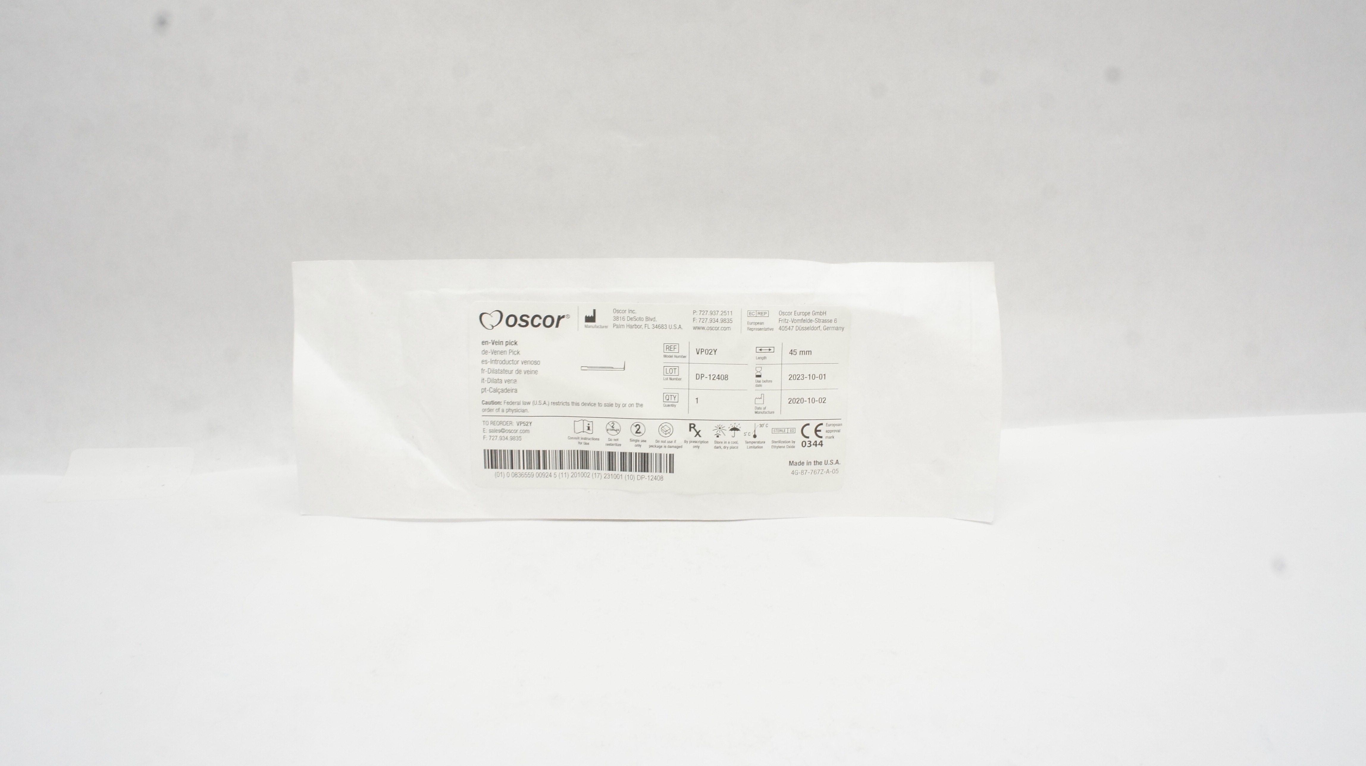 Oscor VP02Y Vein Pick 45mm