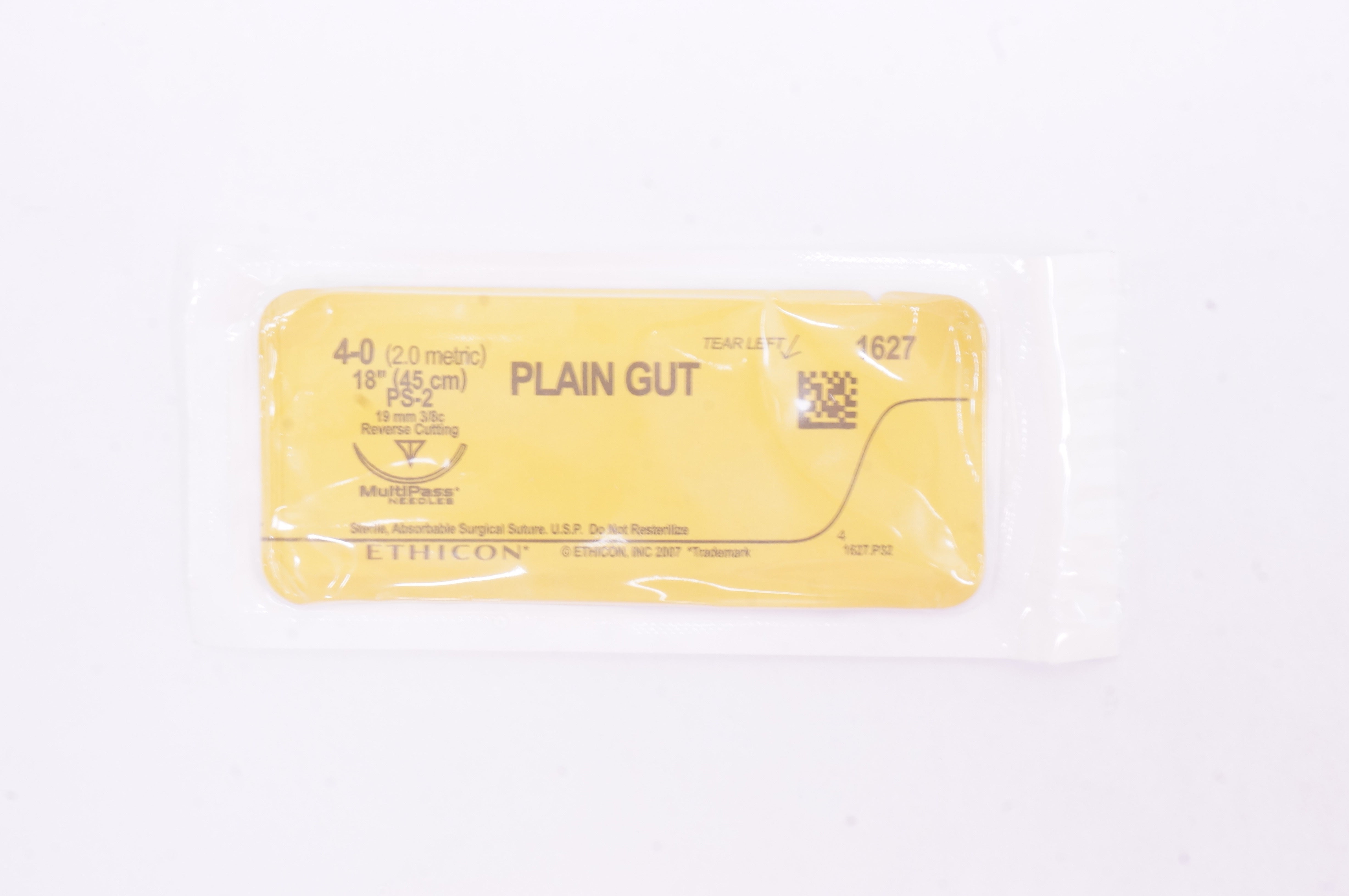 Ethicon 1627 4-0 Plain Gut Stre PS-2 19mm 3/8c Reverse Cutting, 18 inch