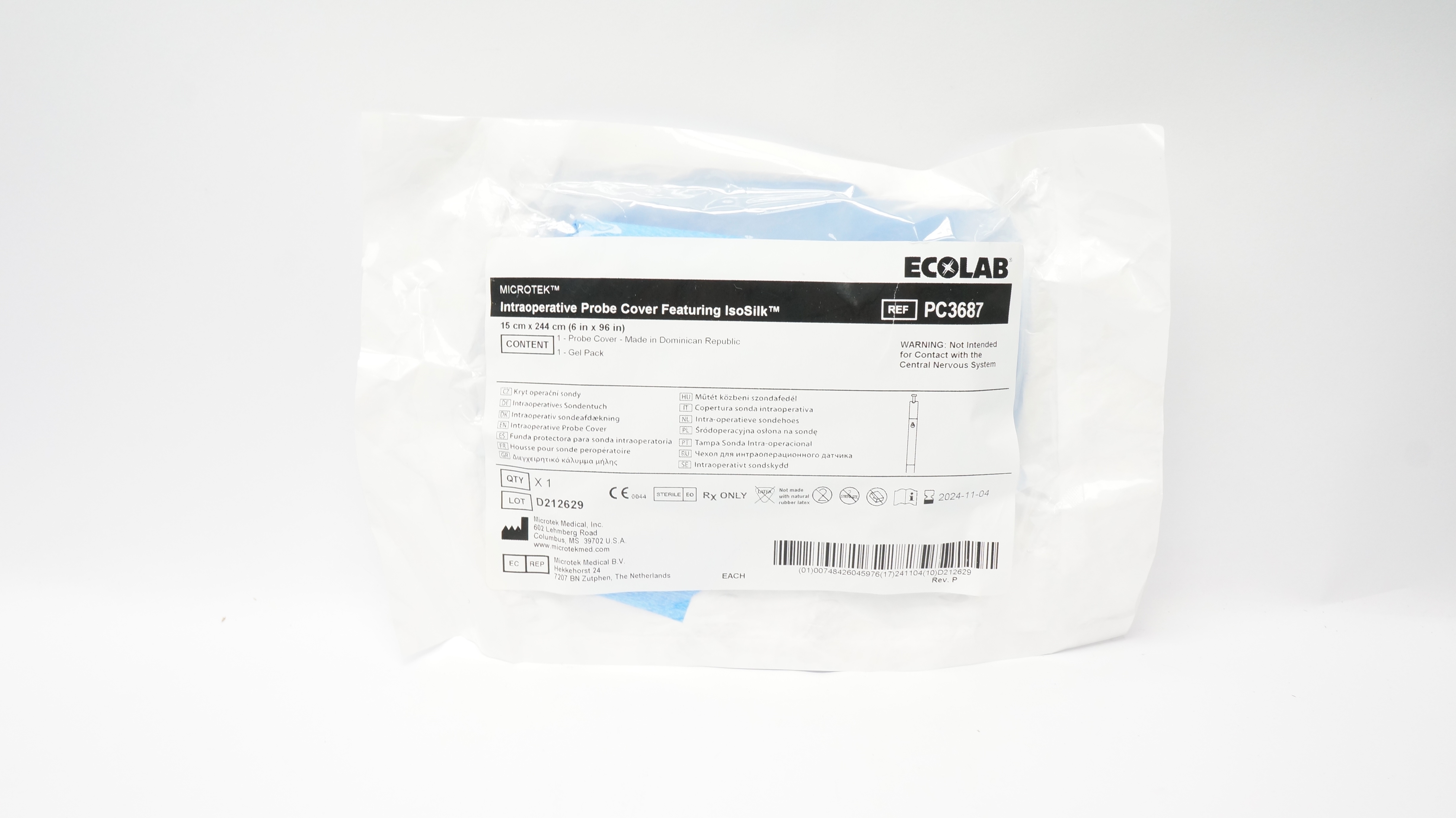 Microtek PC3687 Ecolab IsoSilk Intraoperative Probe Cover Featuring 6 x 96inch