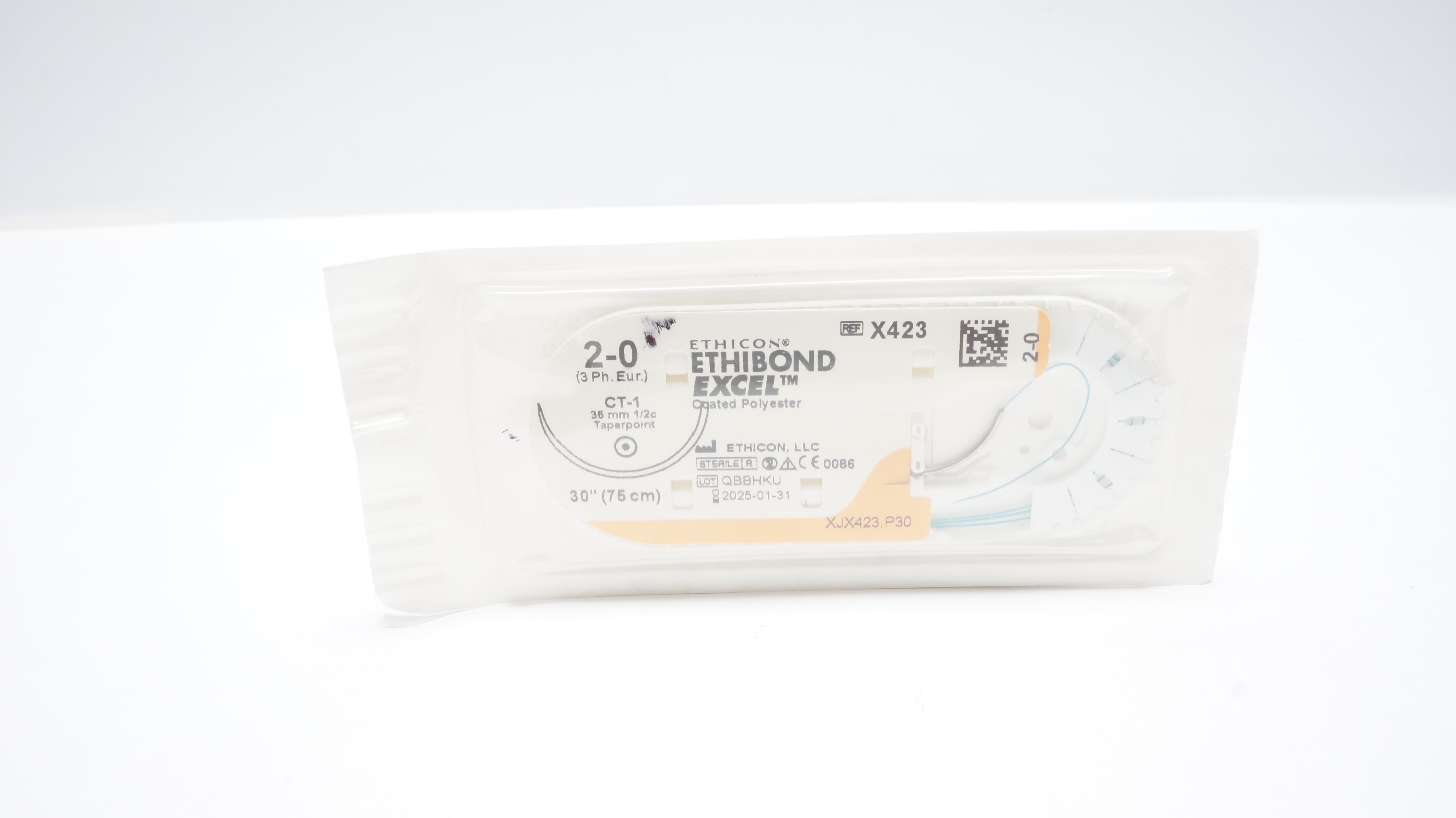Ethicon X423 2-0 ETHIBOND EXCEL Polyester Stre CT-1, 36mm 1/2c Taperpoint 30inch