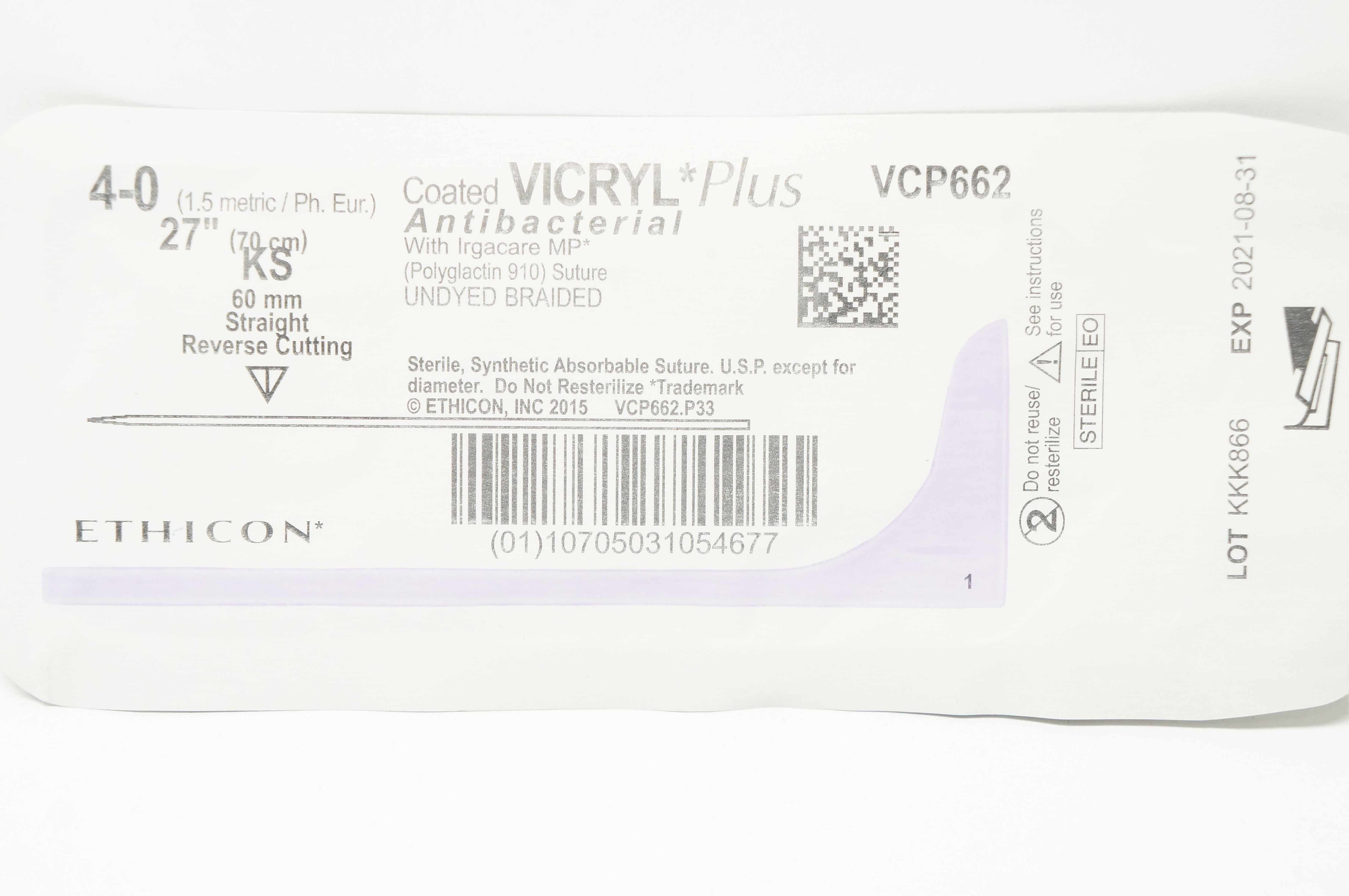 Ethicon VCP662 4-0 Coated VICRYL Stre KS 60mm Straight Reverse Cutting 27inch(x)
