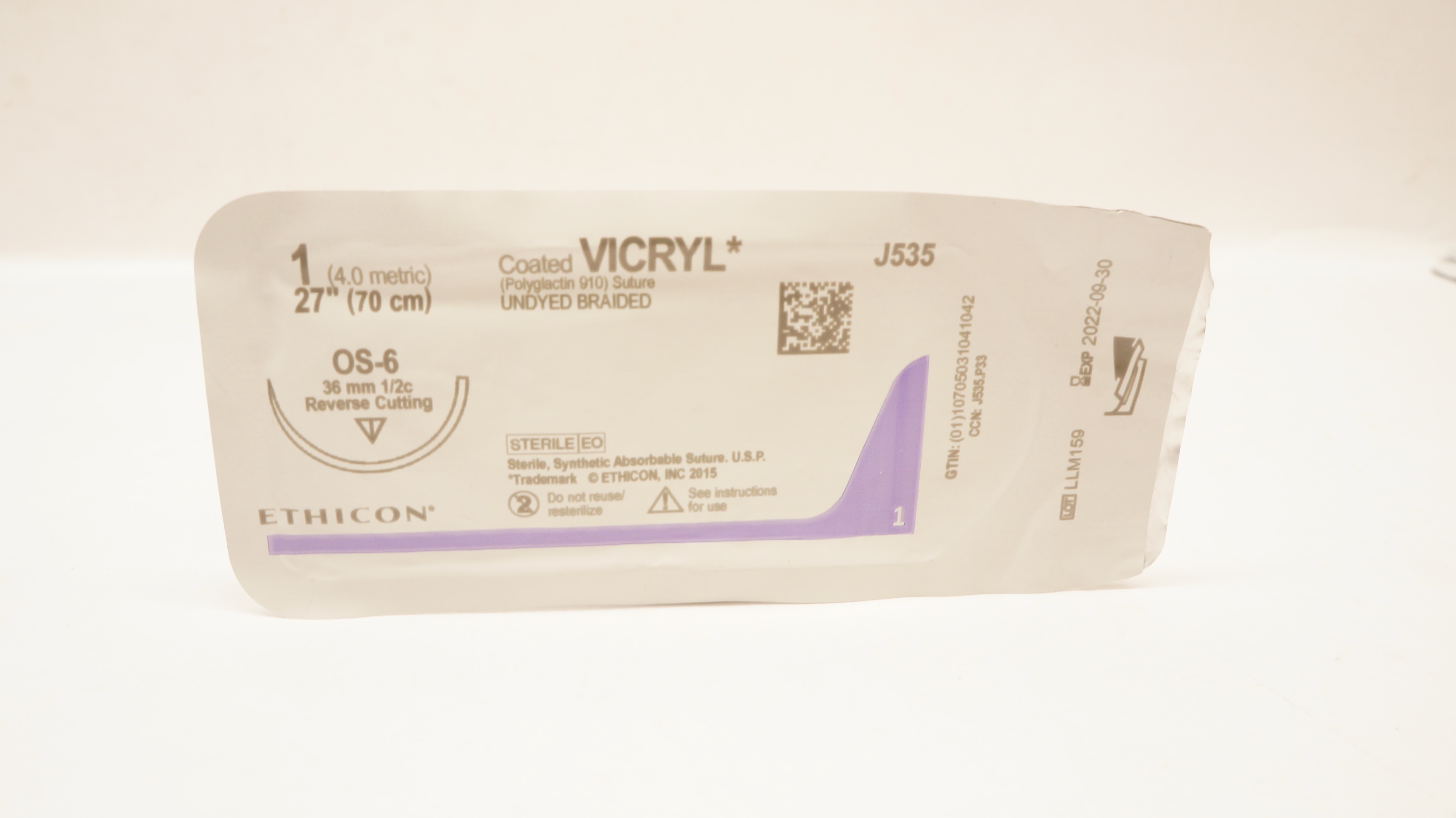 Ethicon J535 1 Coated VICRYL, OS-6, 36mm 1/2c Reverse Cutting, 27inch (x)