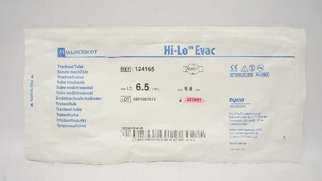 Tyco 124165 Mallinckrodt Hi-Lo Evac Tracheal Tube 6.5mm ID x 9.8mm OD (x)