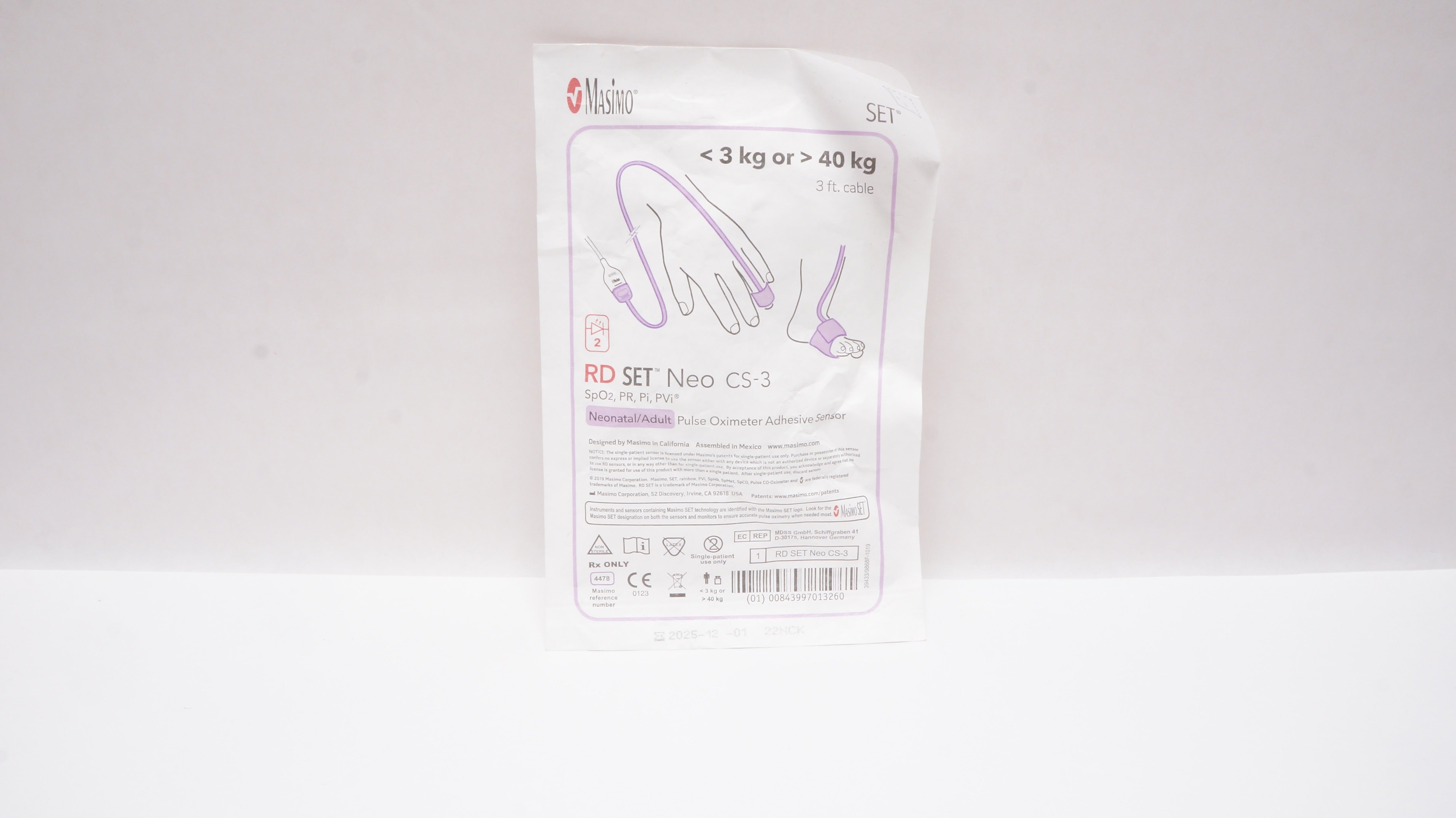 Masimo 4478 Neo CS-3 Neonatal/Adult Pulse Oximeter Adhesive Sensor <3kg or >40kg