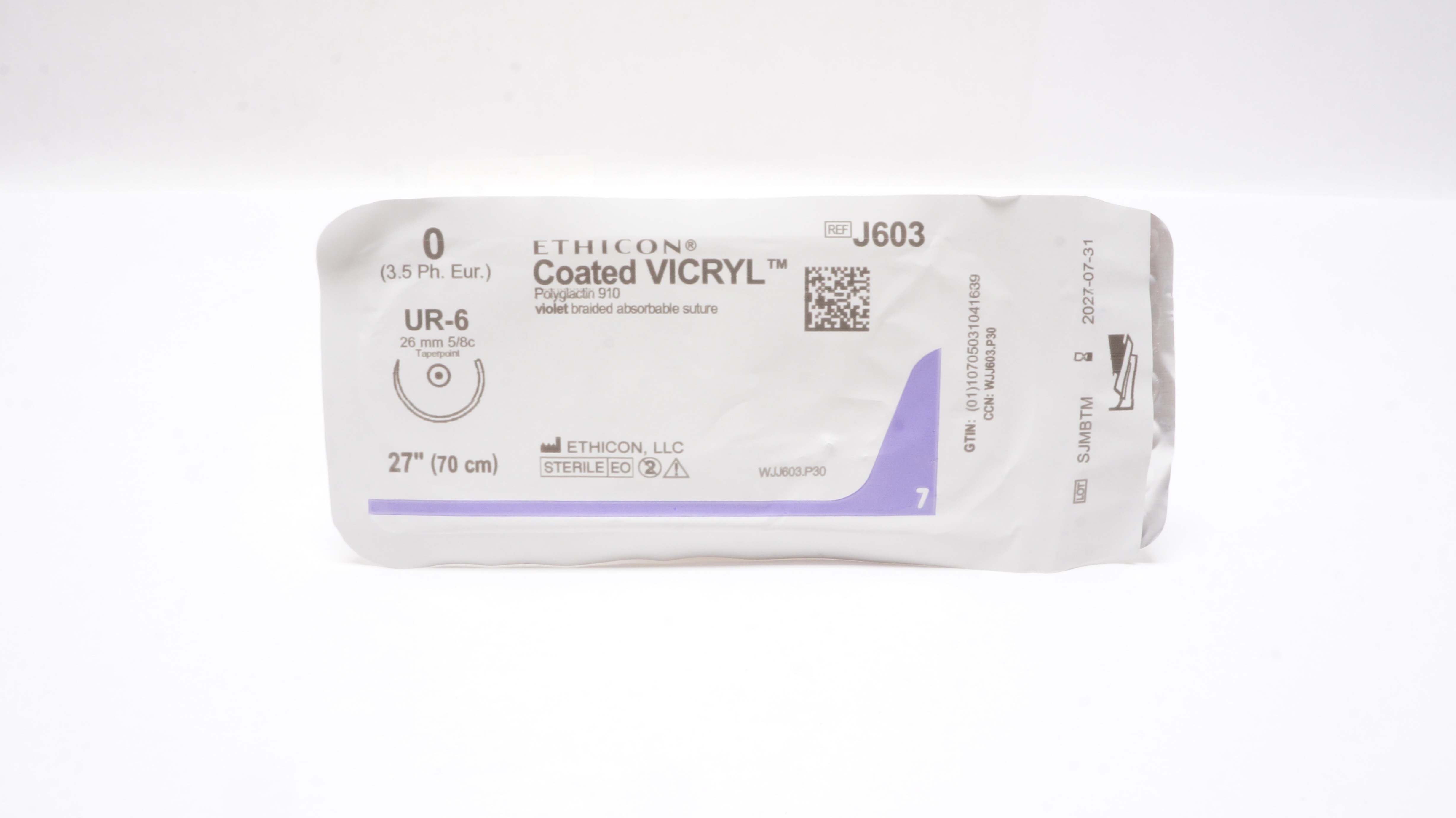 Ethicon J603 0 VICRYL, UR-6 26mm 5/8c Taper, 27 inch