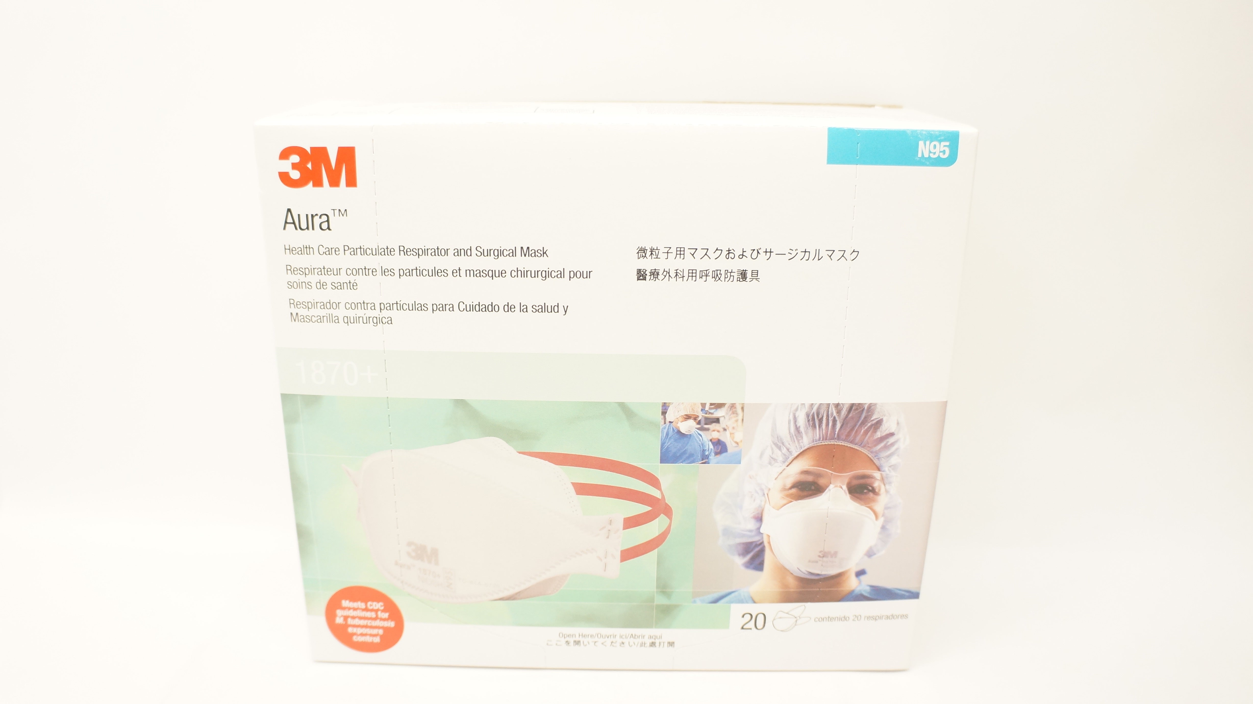 3M 1870+ N95 Aura Particulate Respirator & Surgical Mask (x) - Box of 20