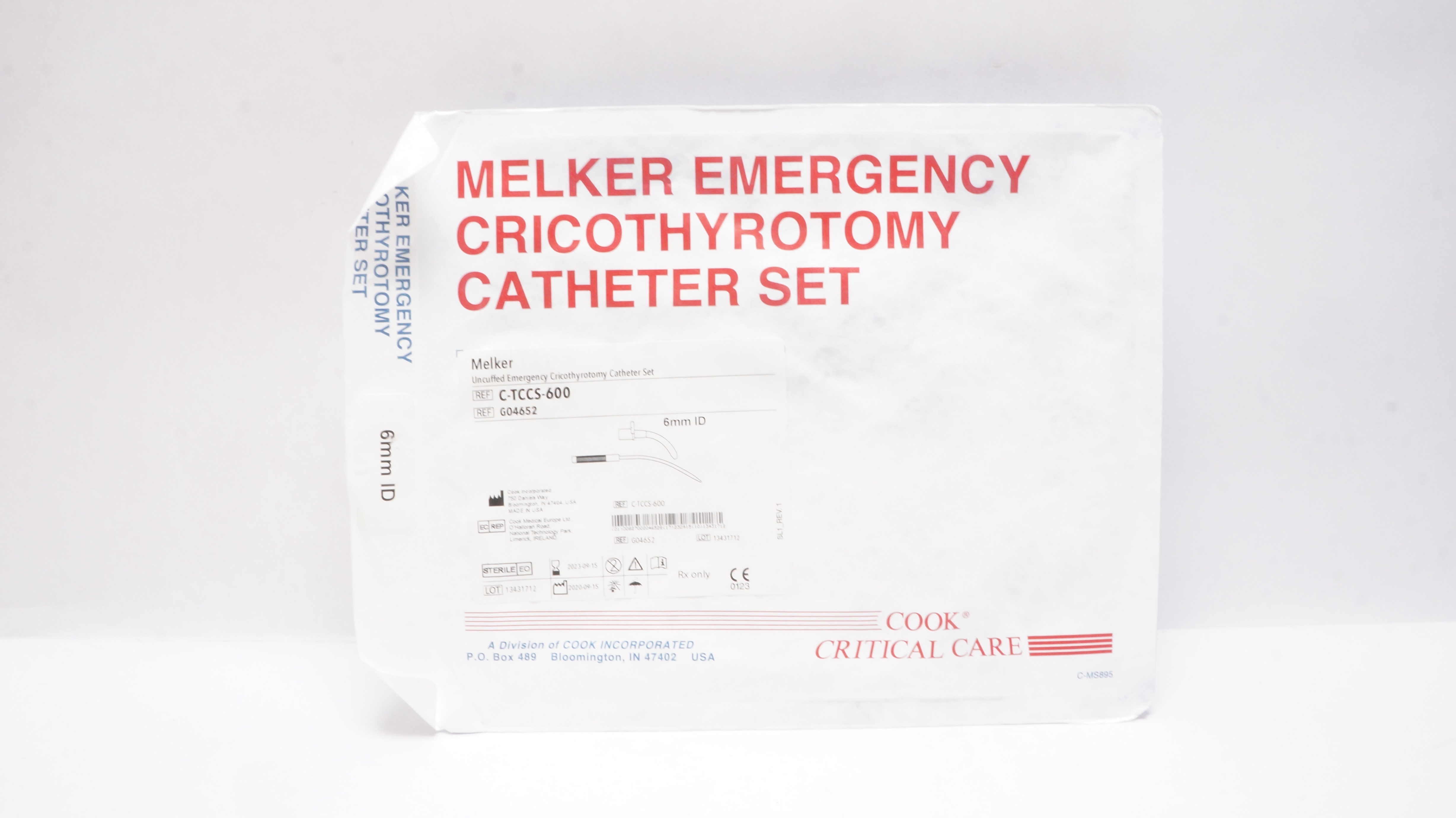 Cook Medical G04652 Melker Uncuffed Emergency Cricothyrotomy Cath. Set 6mm (x)