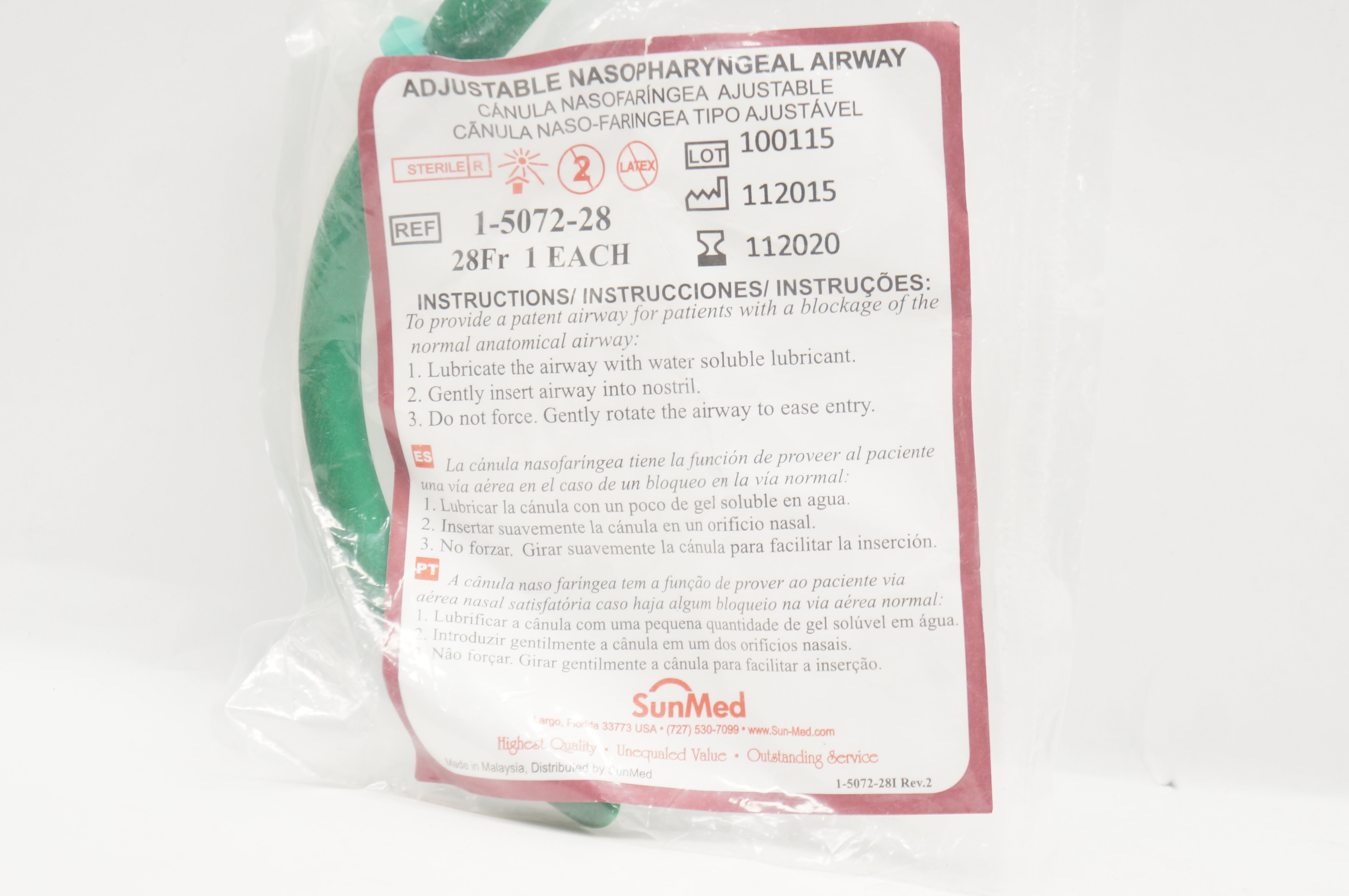 SunMed 1-5072-28 Adjustable nasopharyngeal Airway 28Fr (x)