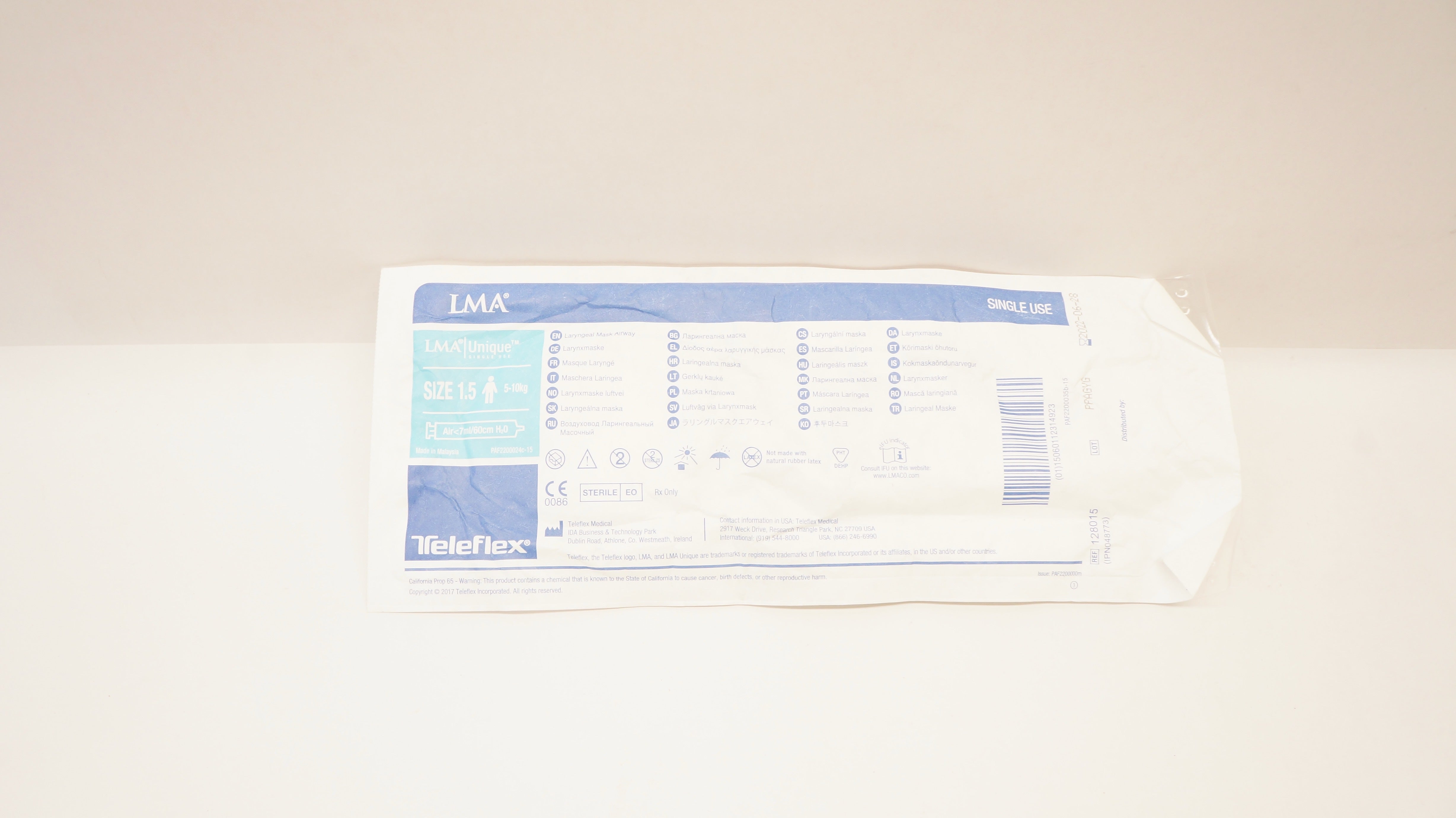 Teleflex 128015 LMA Laryngeal Mask Size 1.5 5-10kg (x)