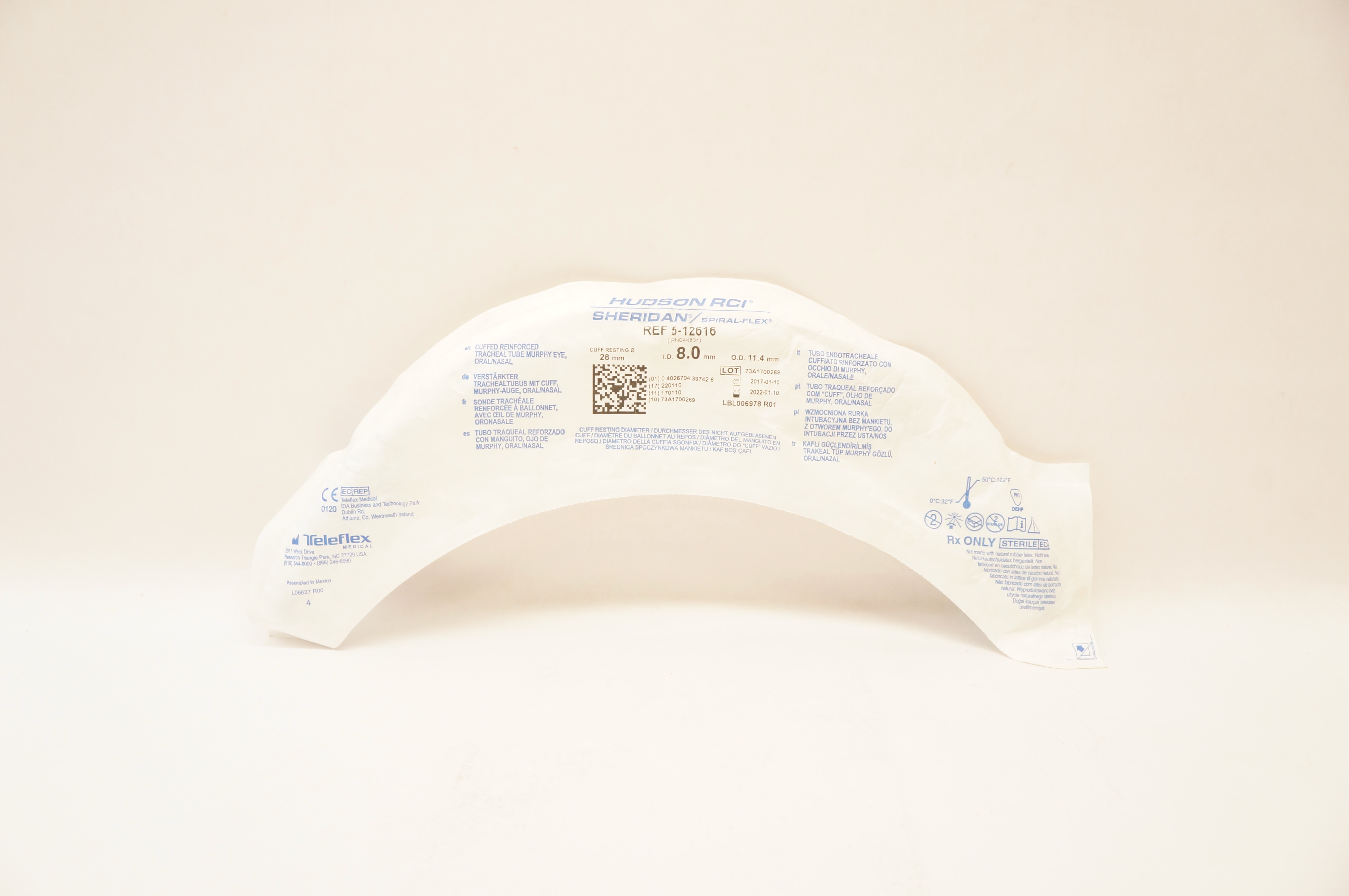 Teleflex 5-12616 Hudson RCI Sheridan Tracheal Tube 8.0mm x 11.4mm x 28mm(x)