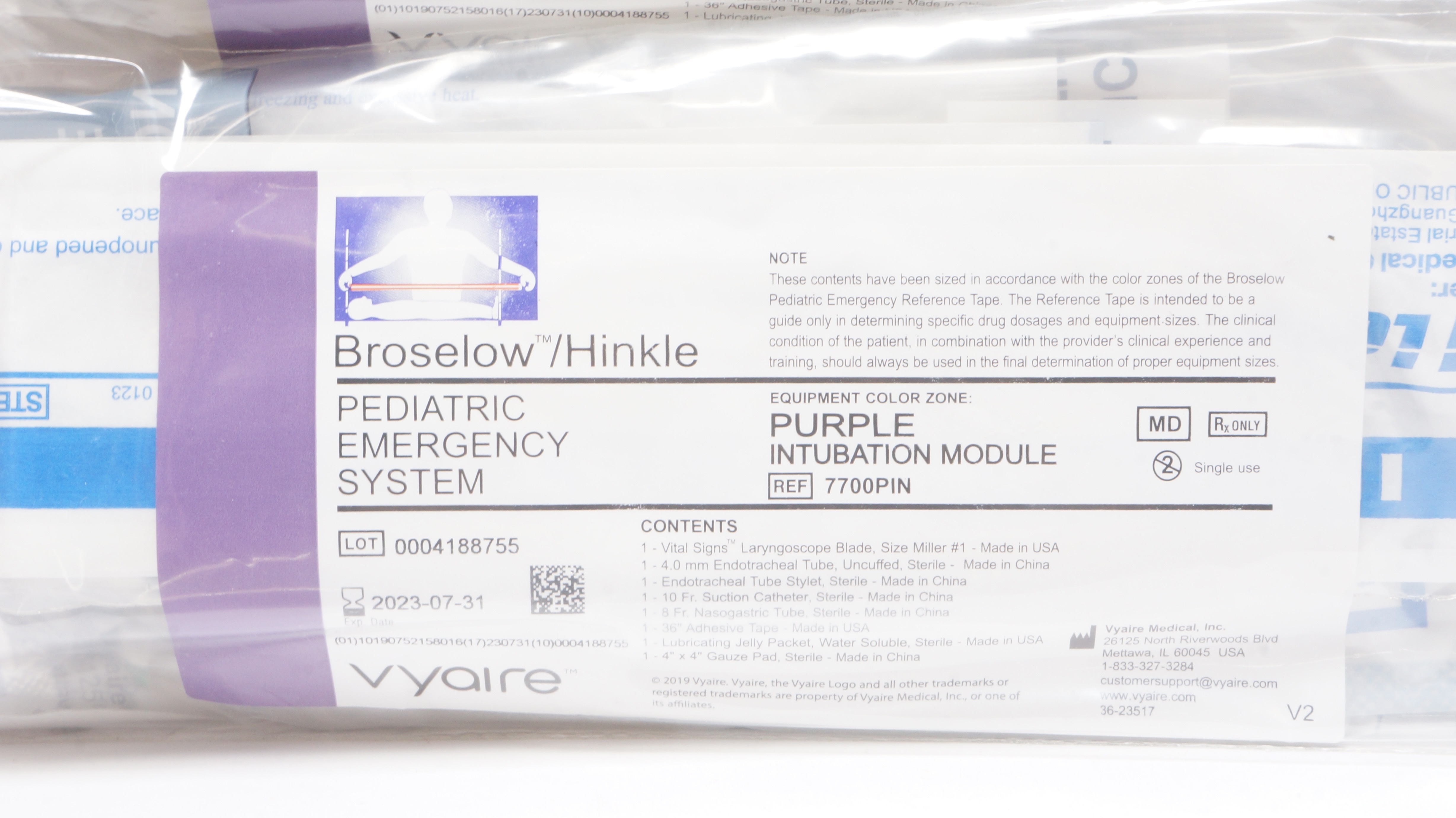 Vyaire 7700PIN Broselow/Hinkle Pediatric Emergency Purple Intubation Module (x)
