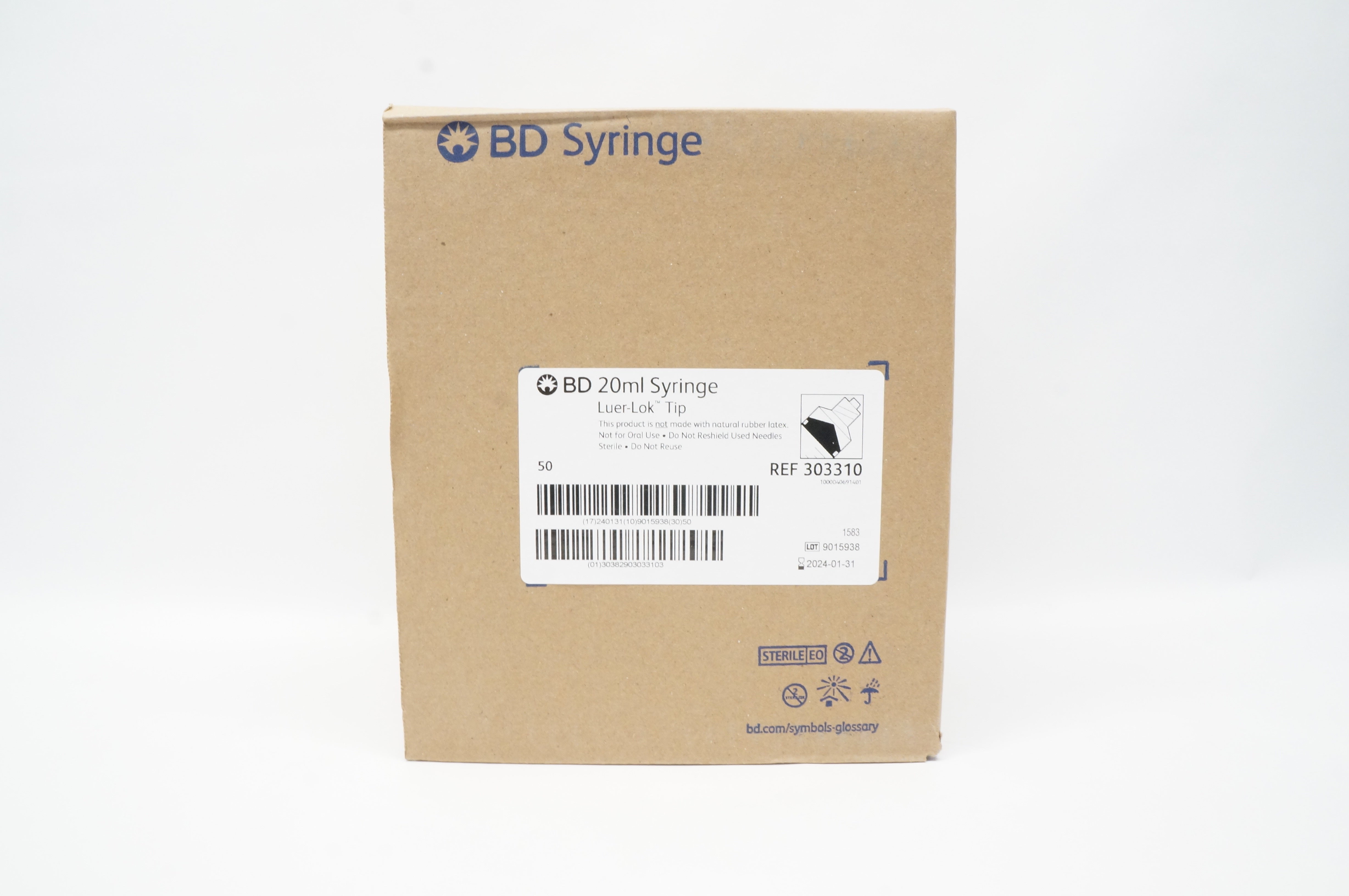 BD 303310 Syringe Luer-Lok Tip 20ml - Box of 43