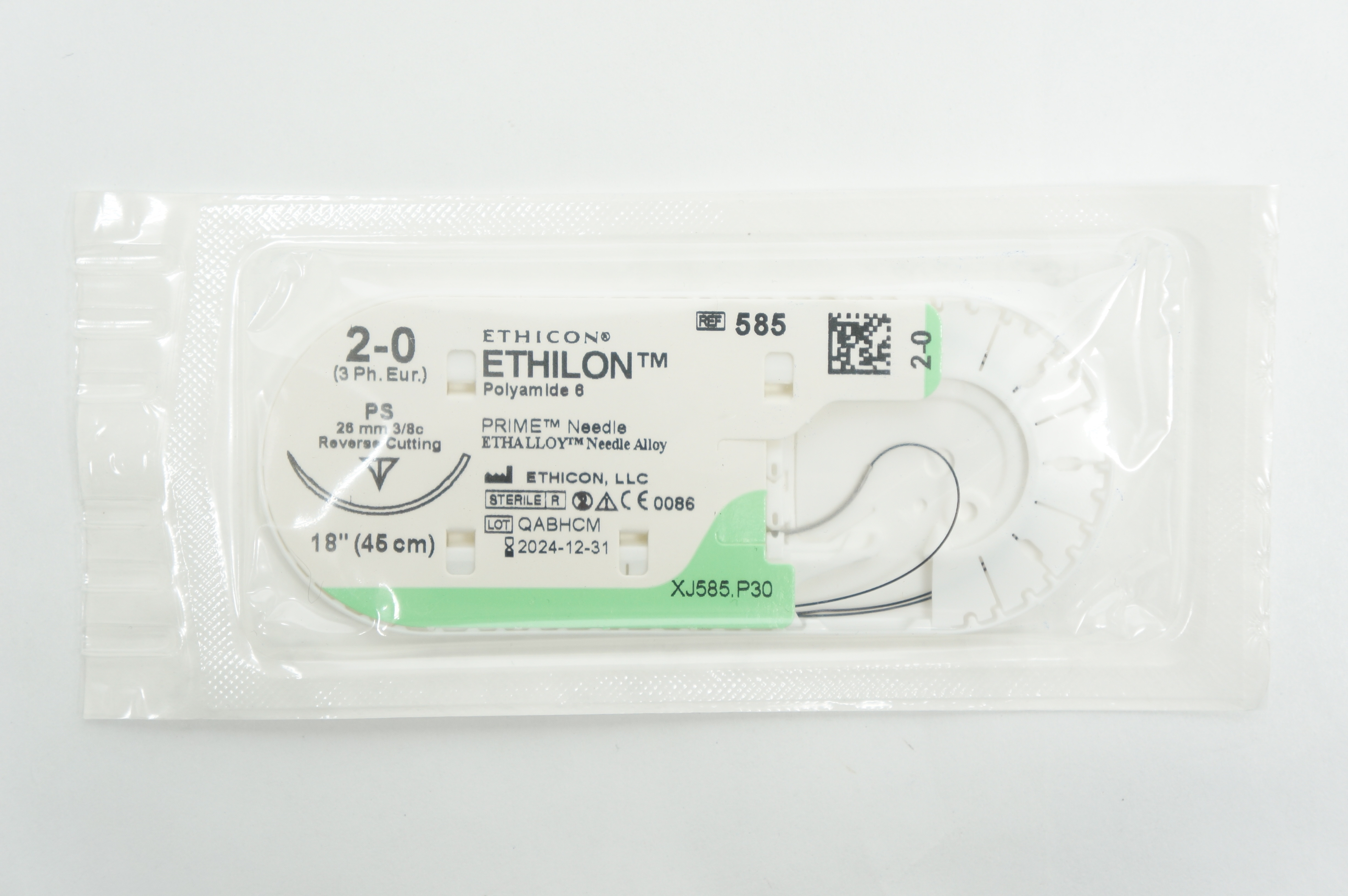 Ethicon 585 2-0 ETHILON, PS, 26mm 3/8c Reverse Cutting, 18inch