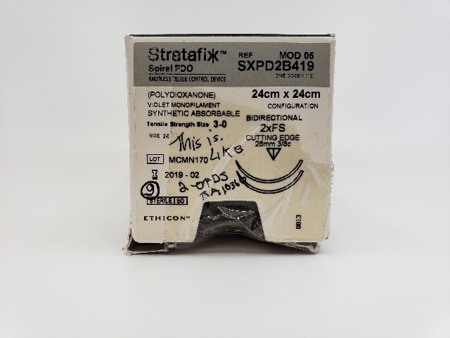 Ethicon SXPD2B419 3-0 Stratafix Spiral PDO, 2xFS, 26mm 3/8c, 24cm x 24cm ~ Box of 9