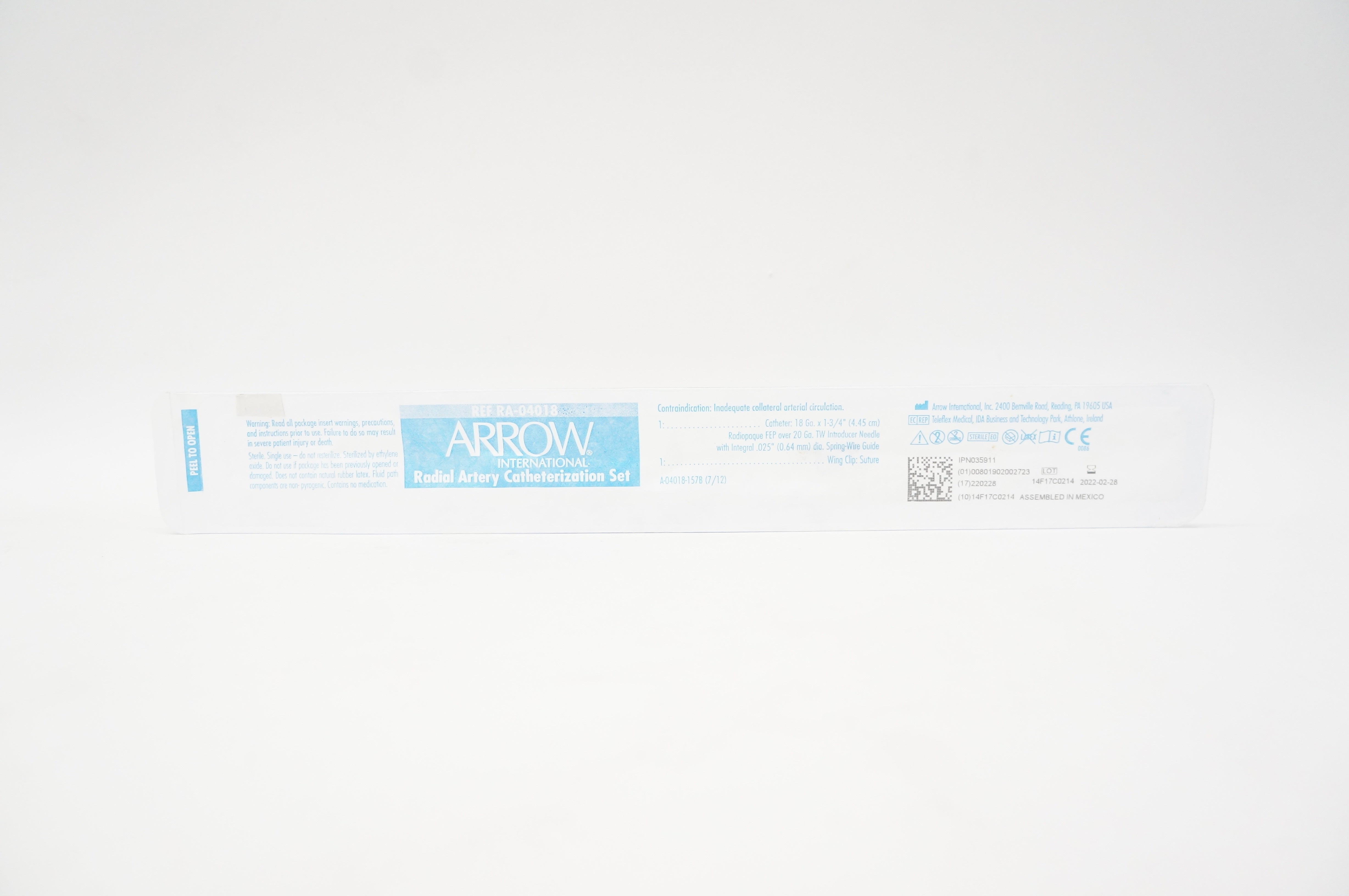 Arrow RA-04018 Radial Artery Catheterization Set 18Ga x x 1 3/4inch (x)