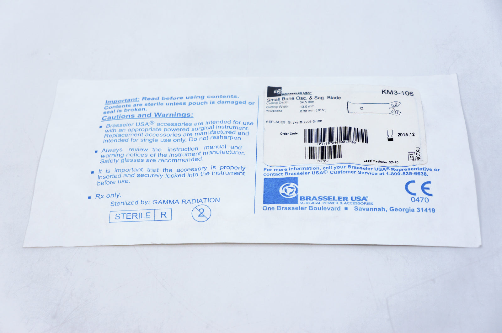 Brasseler KM3-106 Small Bone Blade Oscillating & Sagittal Blade, 0.38 (x)